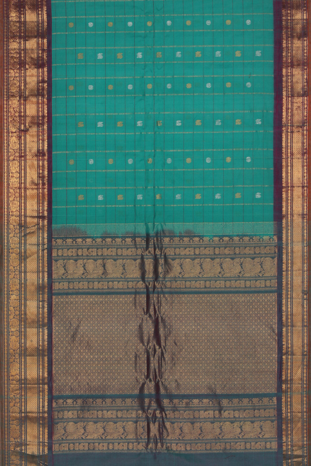 Kalanjali Gadwal Cotton Silk Sea-Green Saree – Women's - view 3