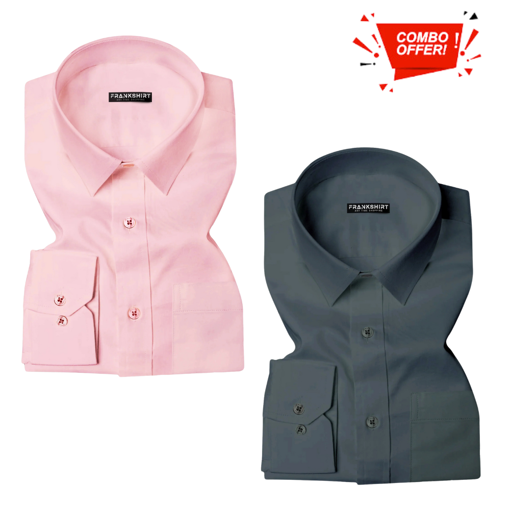 BlackTree Pack of 2 Cotton Shirt for Man (Light Pink and Dark Grey)