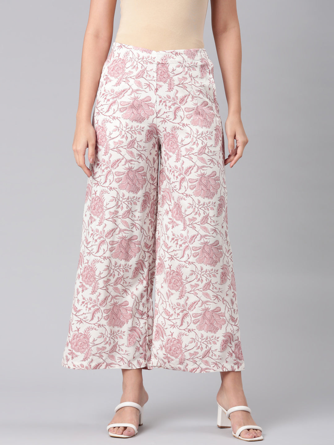Go Colors Women Medium Pinks Viscose Mid Rise Printed Palazzo - view 5