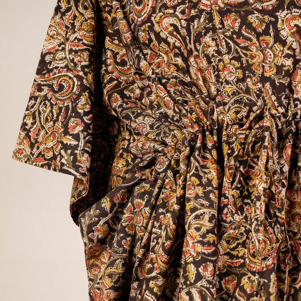 CHUTNEY CRAFT STUDIO Black - Block Print Cotton Kalamkari Kaftan with Tie-Up Waist (Short) - view 2