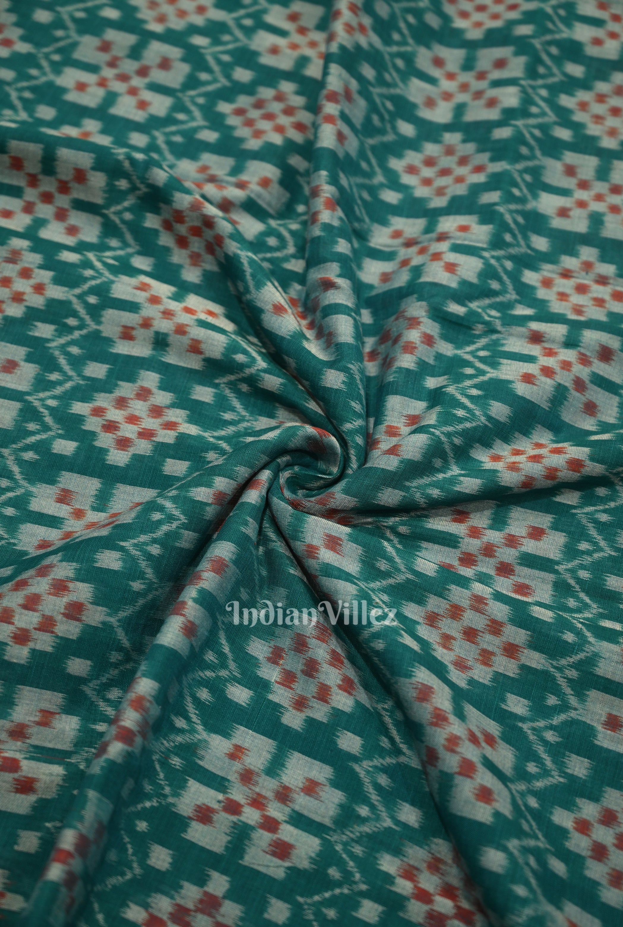 IndianVillèz Green Pasapali Sambalpuri Ikat Cotton Fabric
