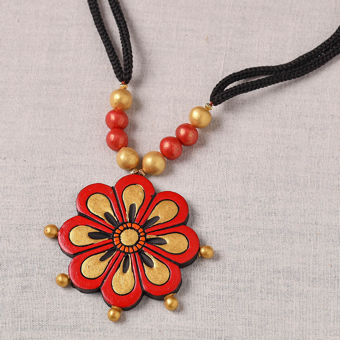 KHUSHBASH - HAPPY LOOM OF EAST Bishnupur Handpainted Terracotta Necklace 78 - view 3