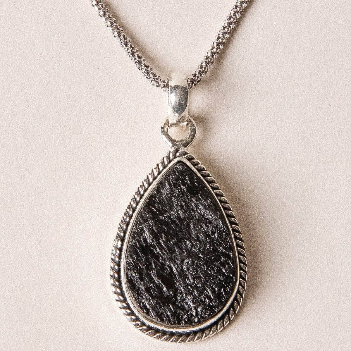 Tiny Rituals Vintage Raw Black Tourmaline Teardrop Silver Pendant - view 6