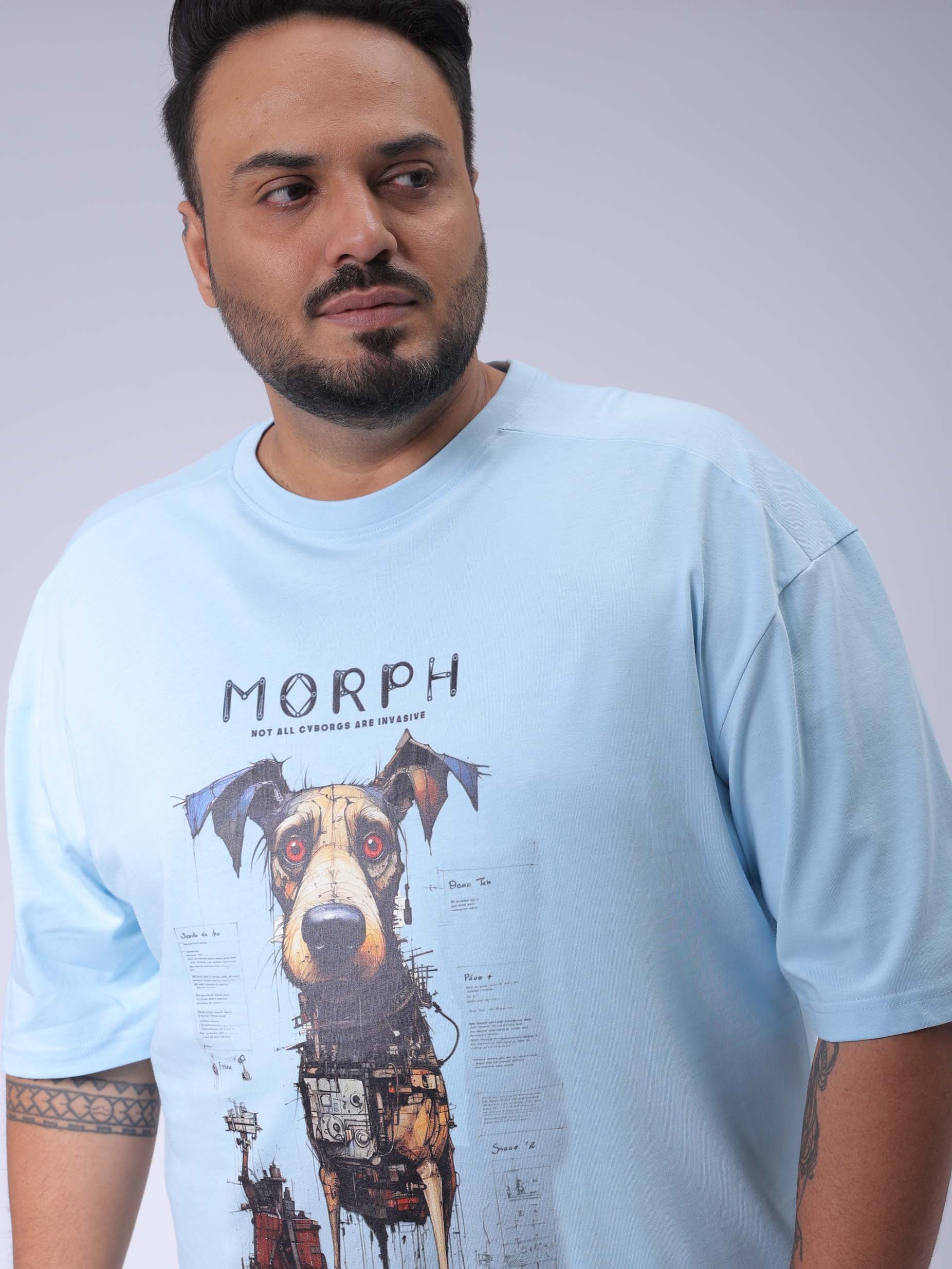 HARDSODA Men's Plus Size Blue Relaxed Fit Printed T-Shirt