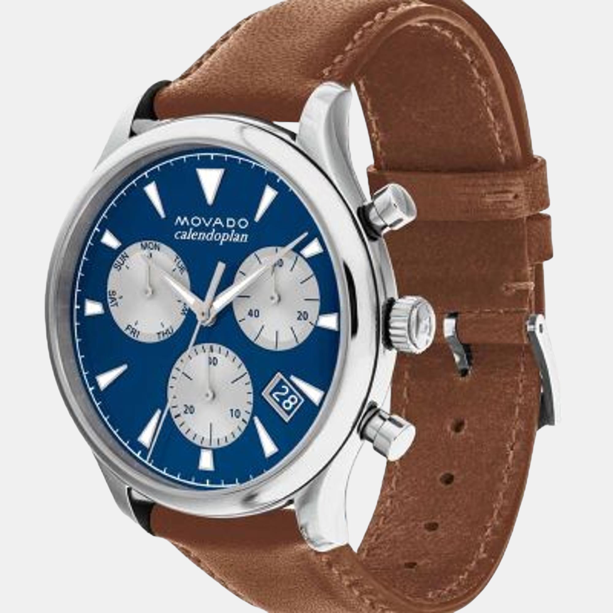 Movado Calendoplan S Heritage Men Quartz Blue Dial Chronograph Leather Watch 3650113 - view 2