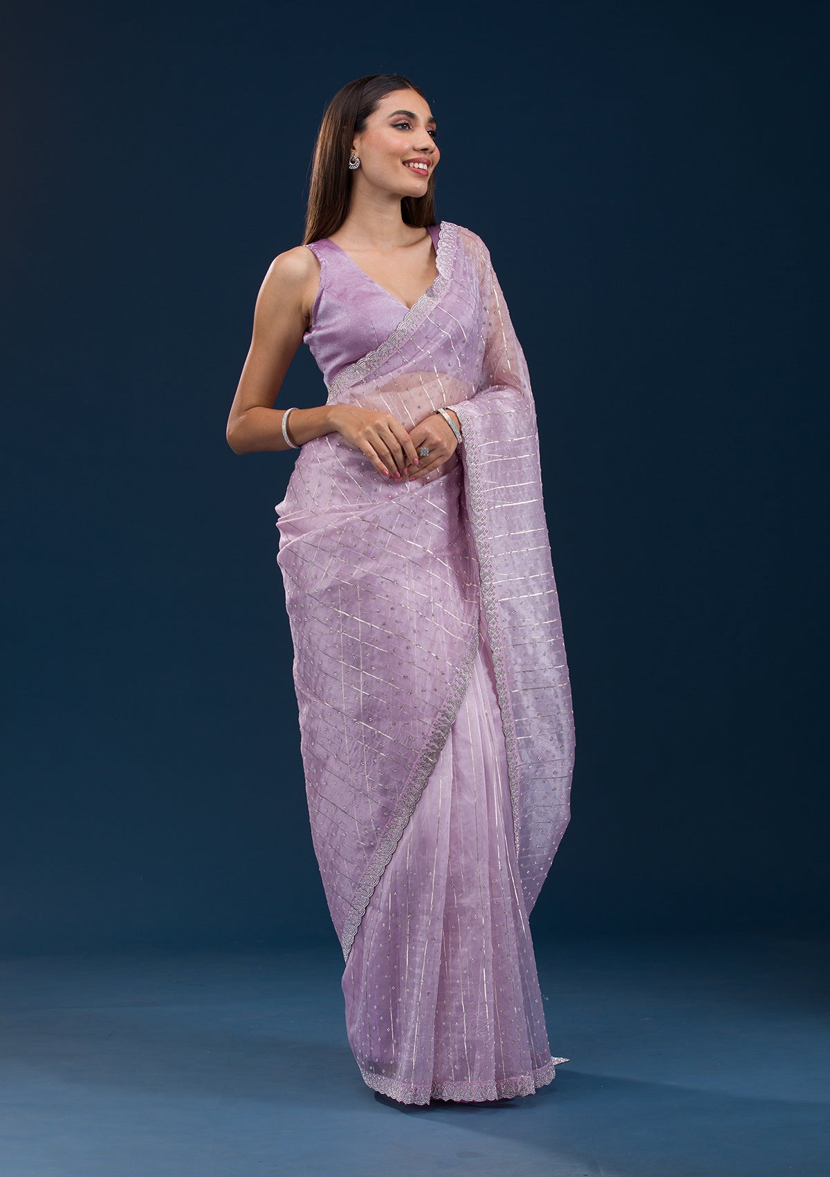 Koskii Lavender Stonework Tissue Saree – Women's - view 5
