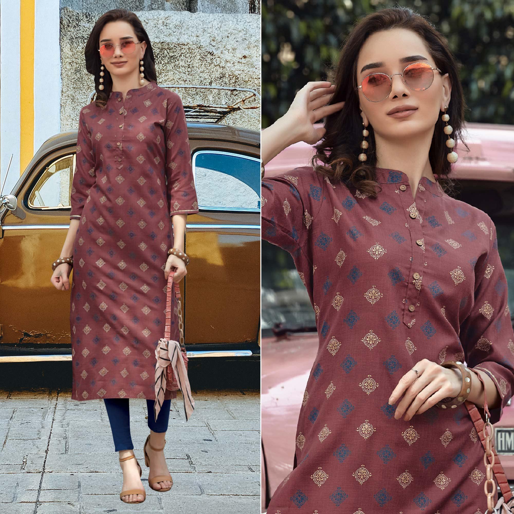 Peachmode Seller Mauve Printed Cotton Blend Kurti