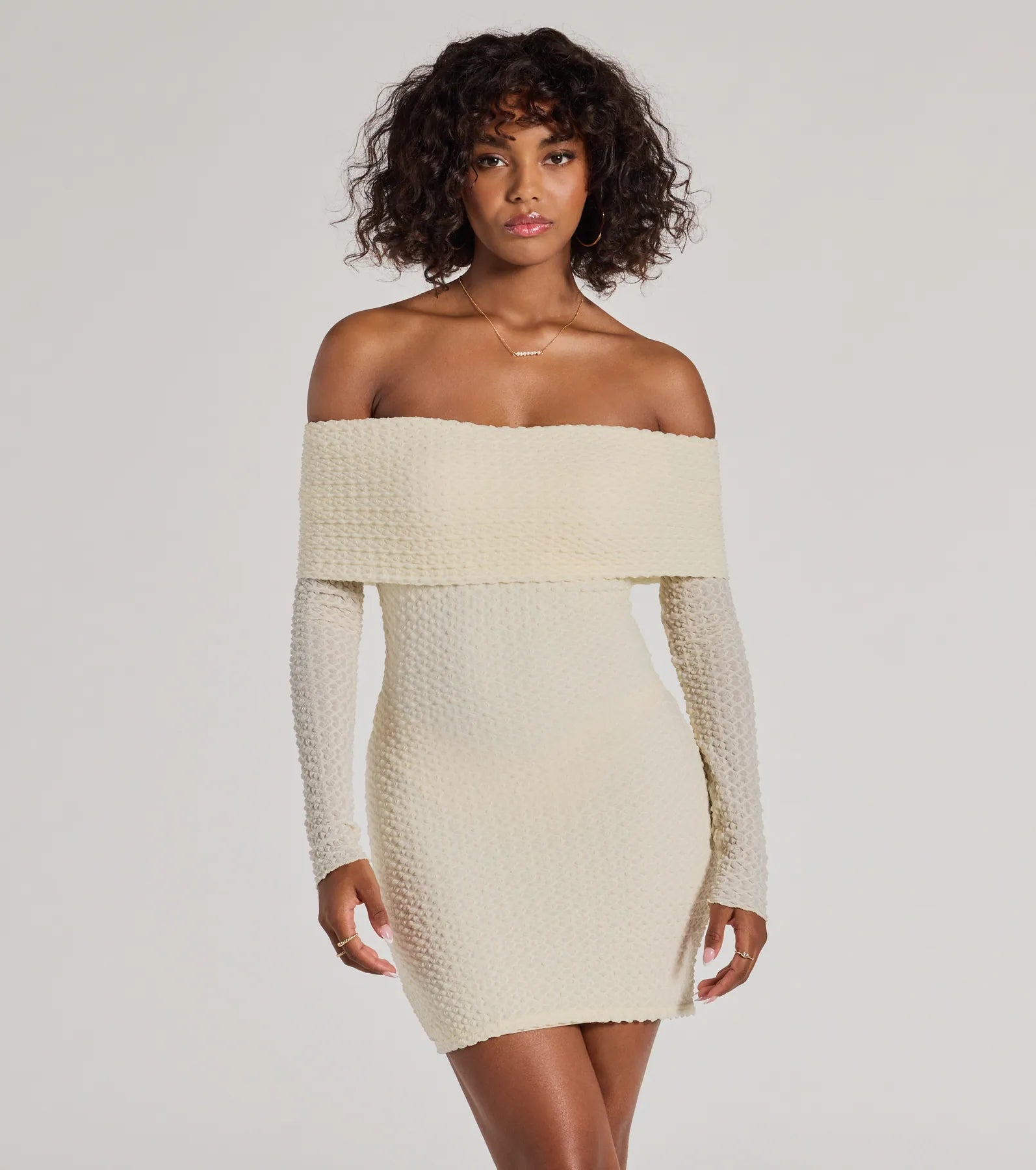 Windsor Trendy Textures Long Sleeve Mini Dress
