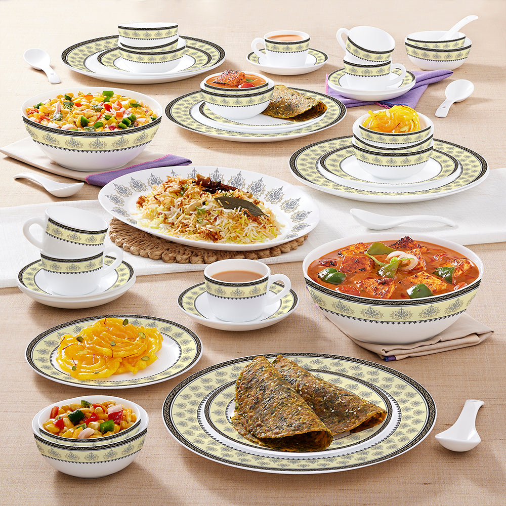 Larah by Borosil - Amber Kohinoor Series Opalware Dinner Set | Set of 45 Pcs - view 2