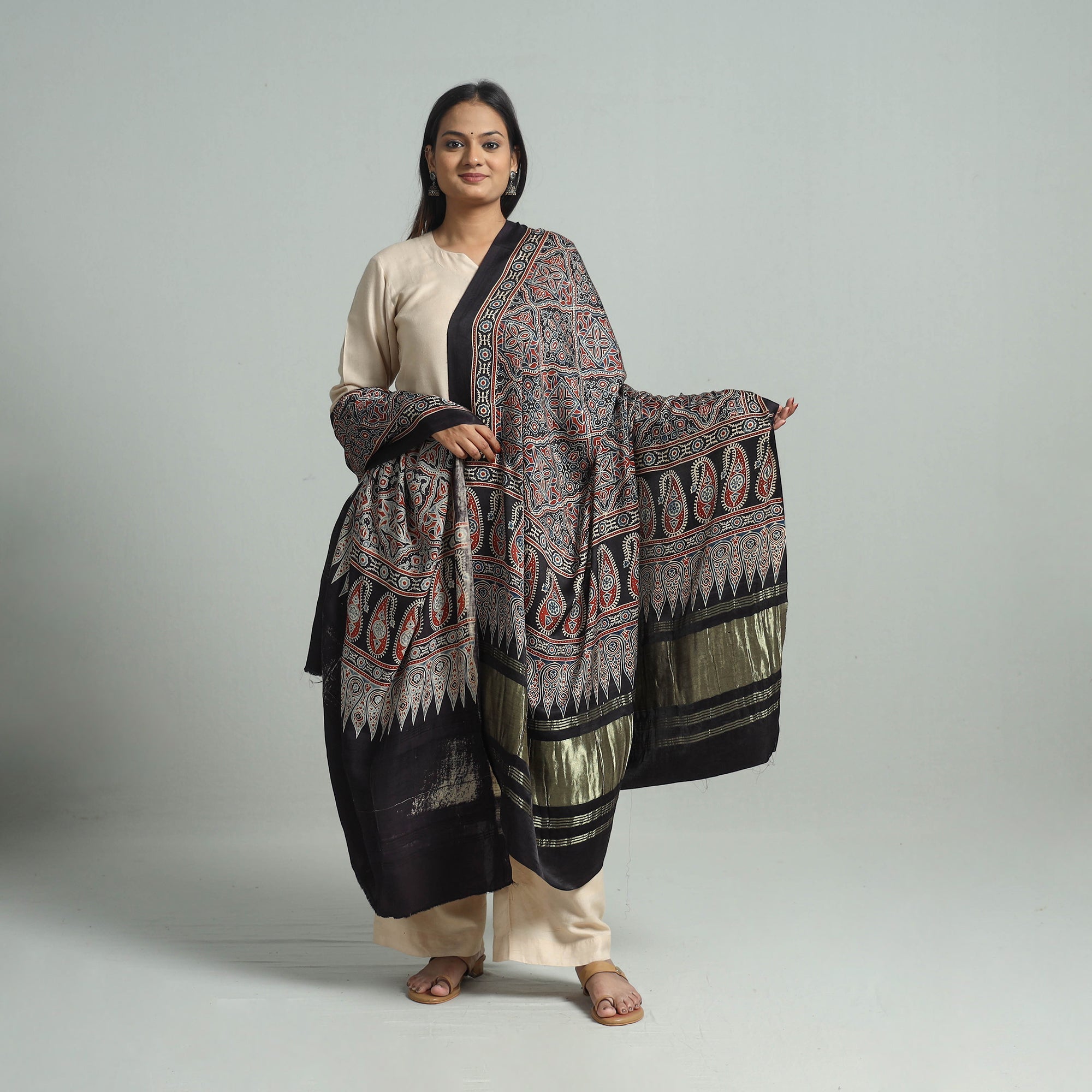 KACHCHH JI CHHAAP Black - Modal Silk Block Print Ajrakh Dupatta 82
