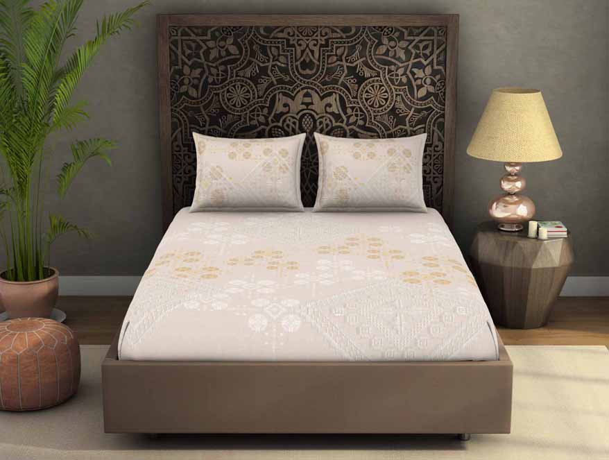 Spaces India Geometric Taupe 100% Cotton King Size Bedsheet Rangana Digital - By Occasions