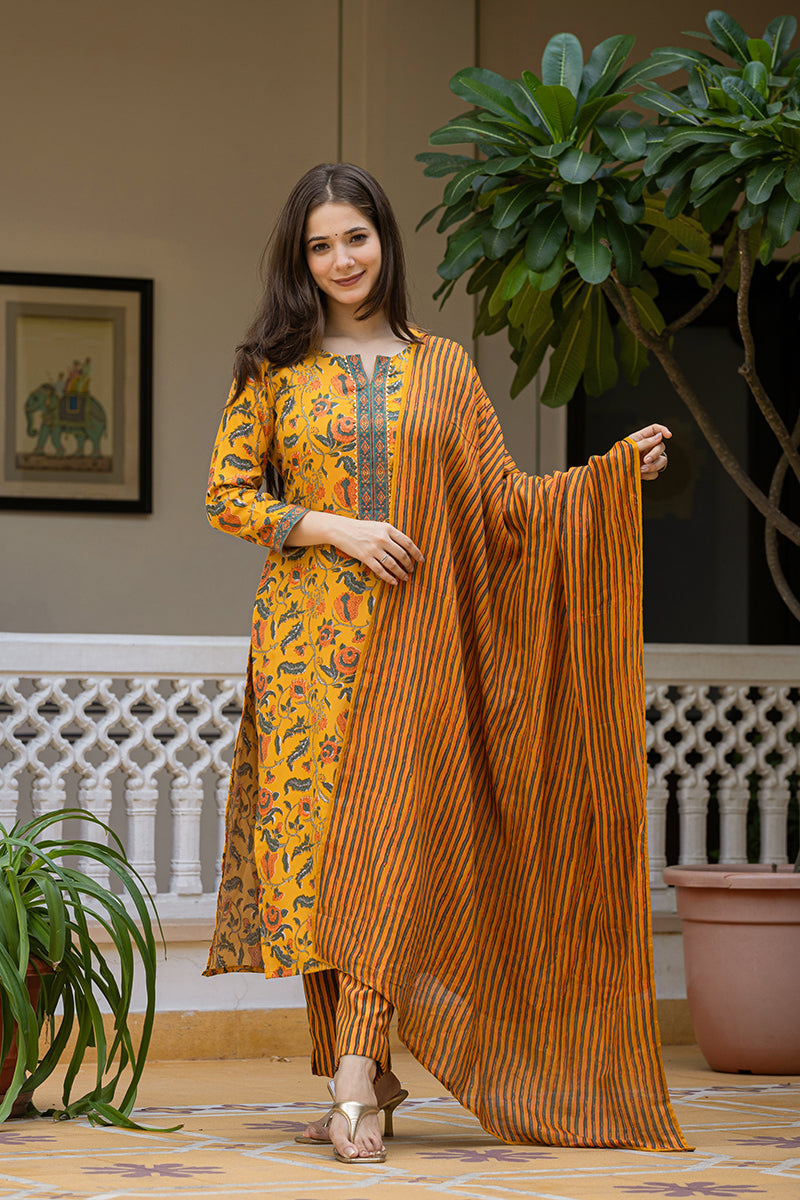 Ahika Yellow Rayon Blend Floral Printed Straight Trouser Suit Set VKSKD2256 - view 7
