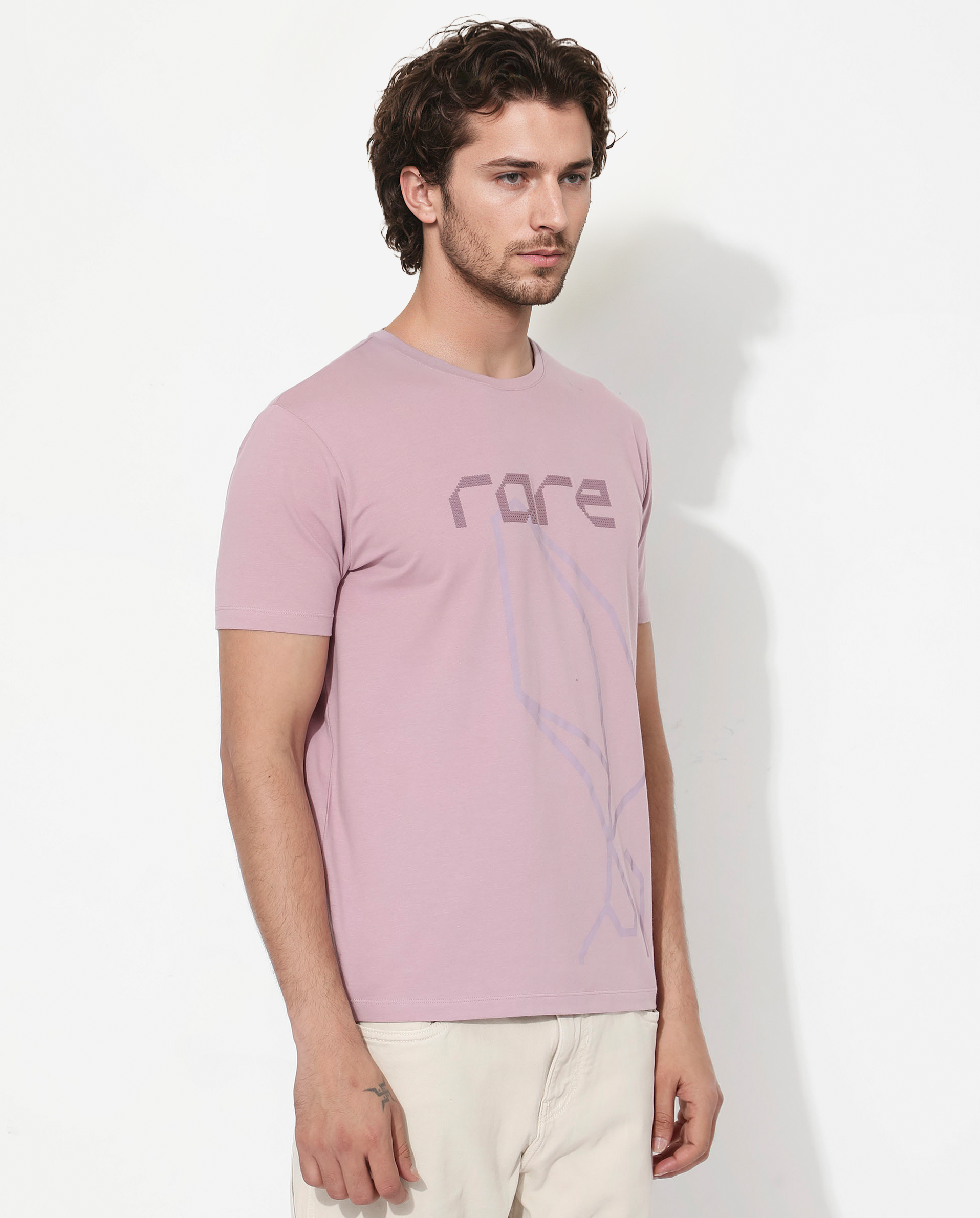 Rare Rabbit Articale Mens Bolt Dusky Pink Cotton Lycra Fabric Short Sleeve Crew Neck Regular Fit Graphic Print T-Shirt - view 6