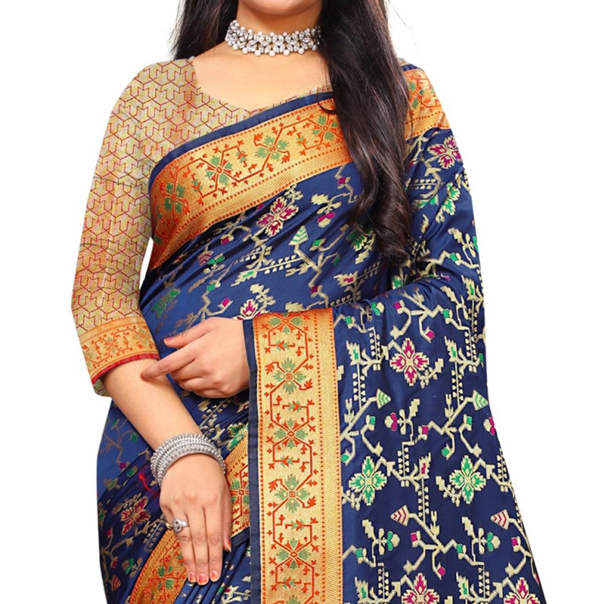 Peachmode Eye-catching Blue Colored Festive Wear Woven Silk Saree - view 2