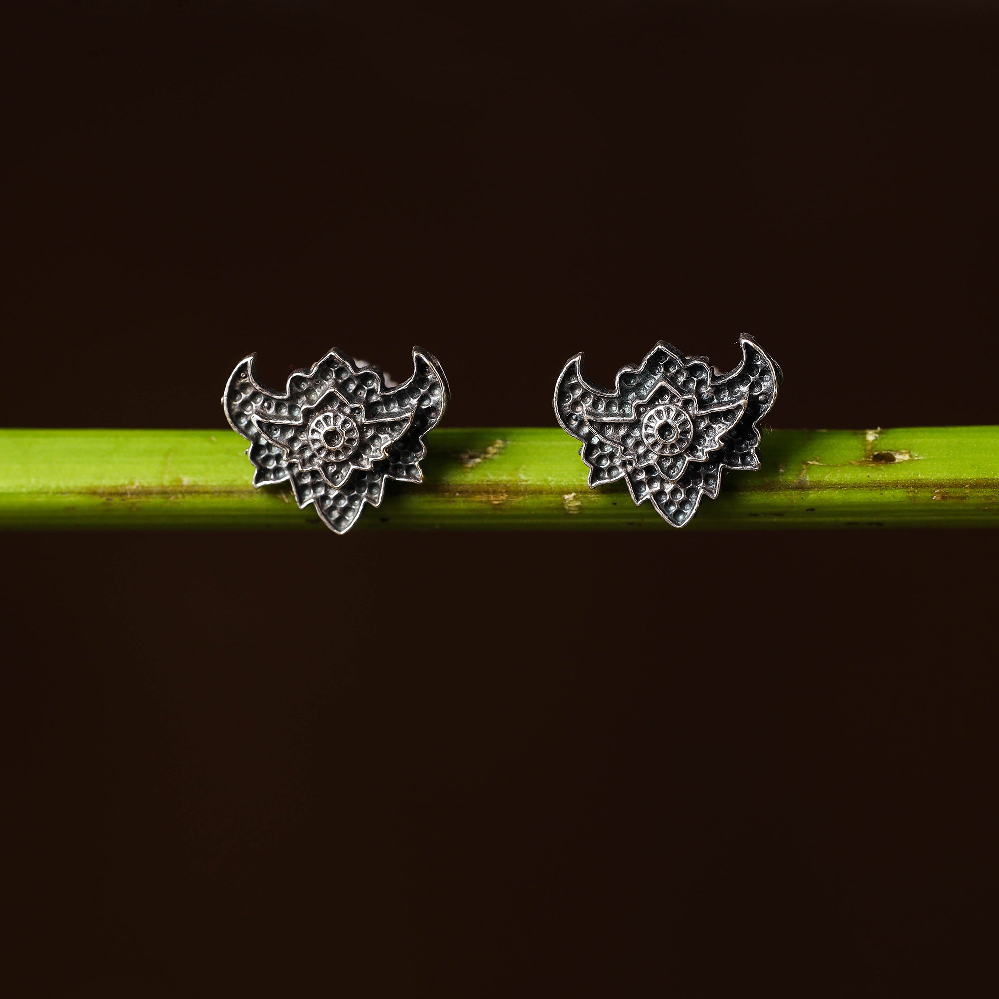 WHITE RIVER STORIES Antique Silver Finish Oxidised Brass Base Stud Earrings