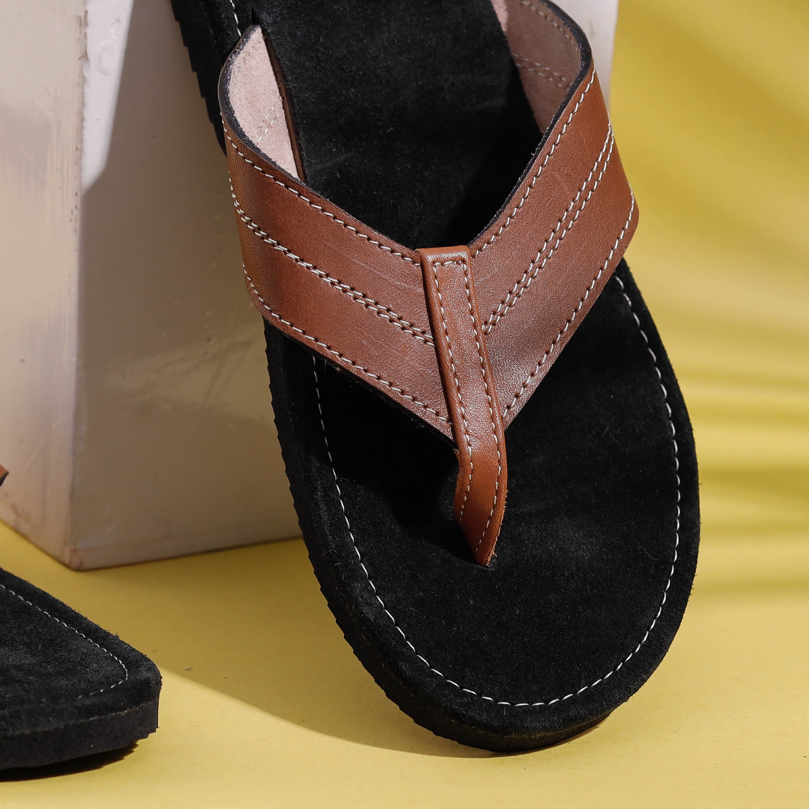 AASAI HANDICRAFT FOOTWEAR AUROVILLE Black & Brown Handcrafted Men's Leather Slippers with Suede - view 2
