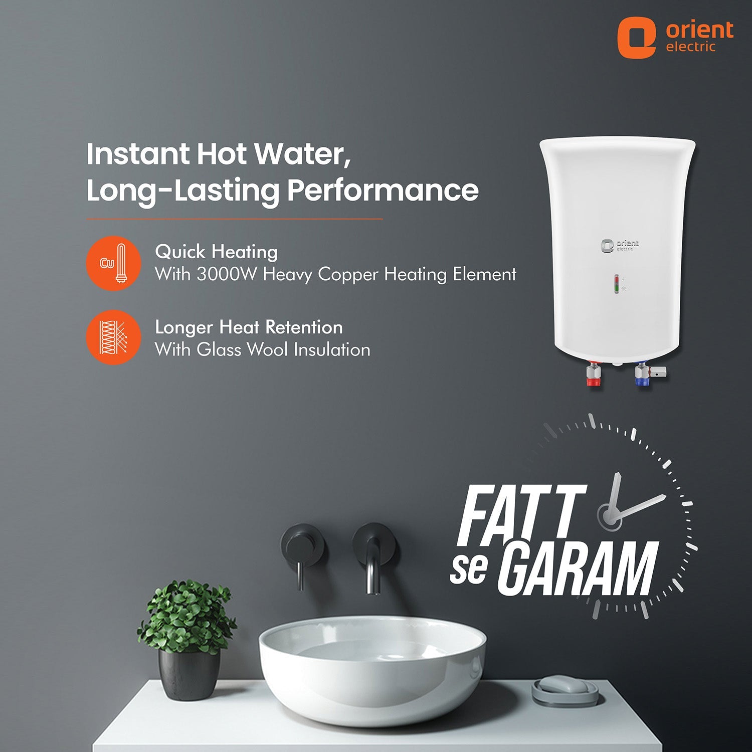 orientelectric Primus 3L Instant Water Heater (Geyser) White | Kitchen Water Heater - view 2