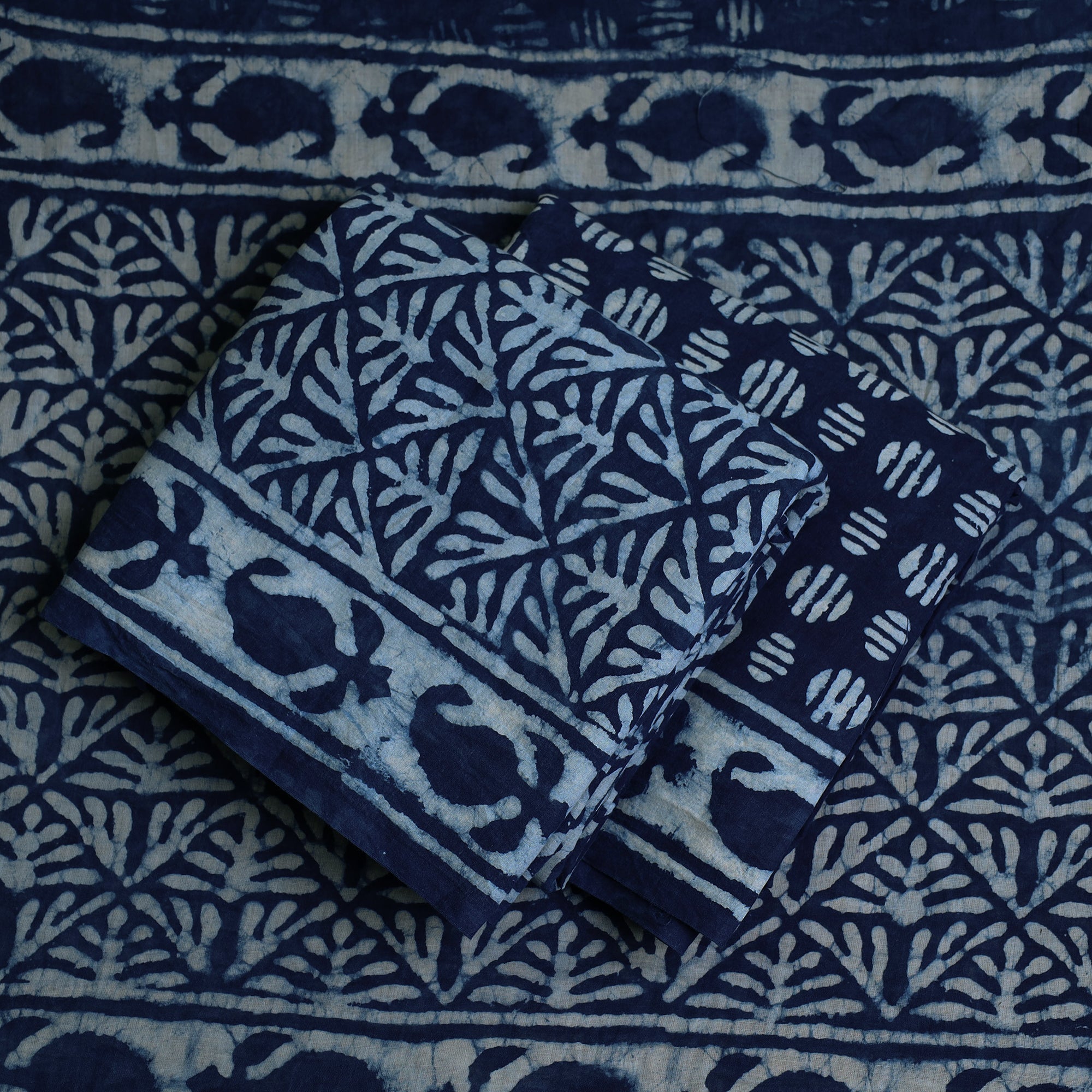 ARTISAN HAND BLOCK PRINTS Blue - 3pc Cotton Indigo Bagru Print Dress Material Set 08 - view 2