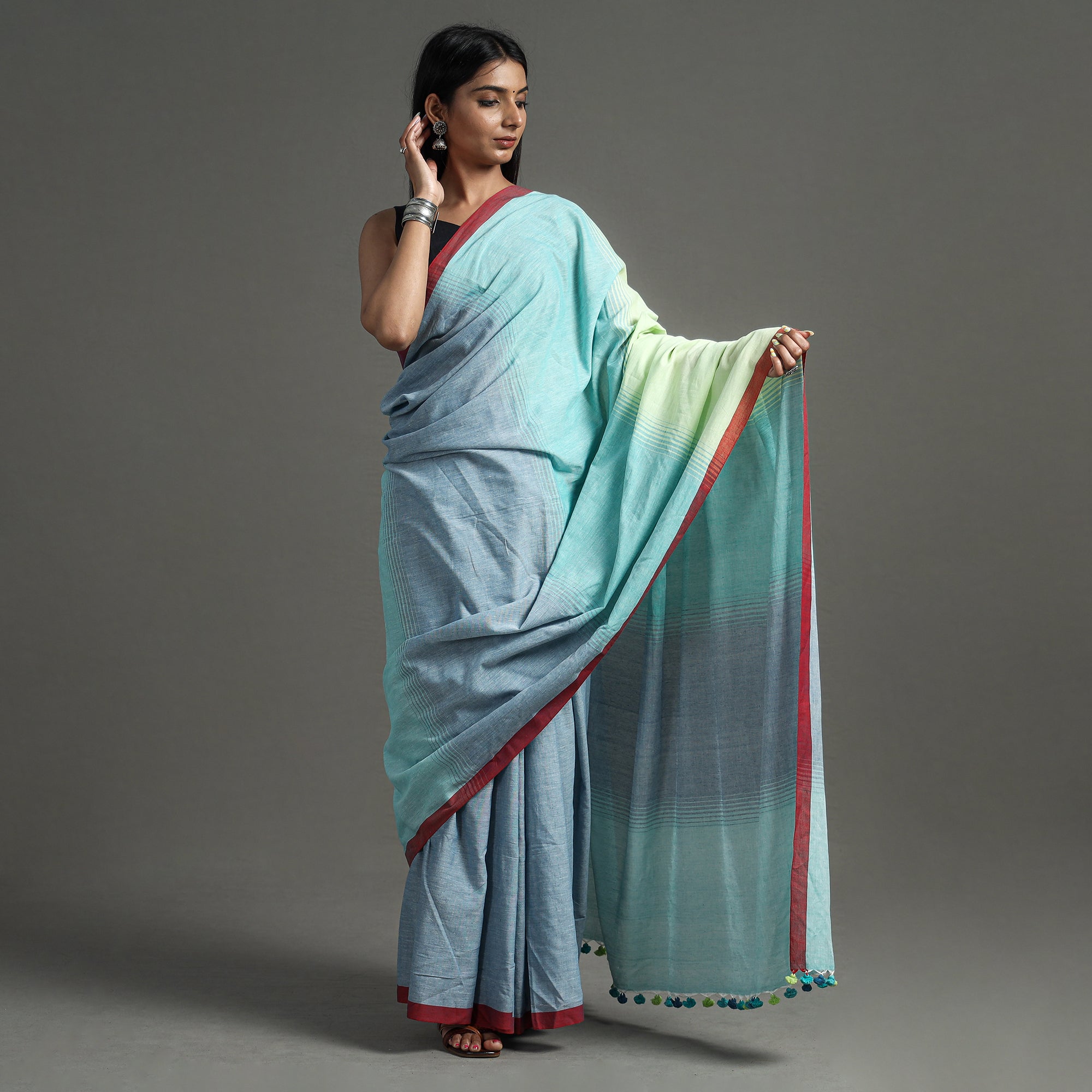 SASHA Blue - Begampuri Handloom Cotton Saree – Women's - view 2