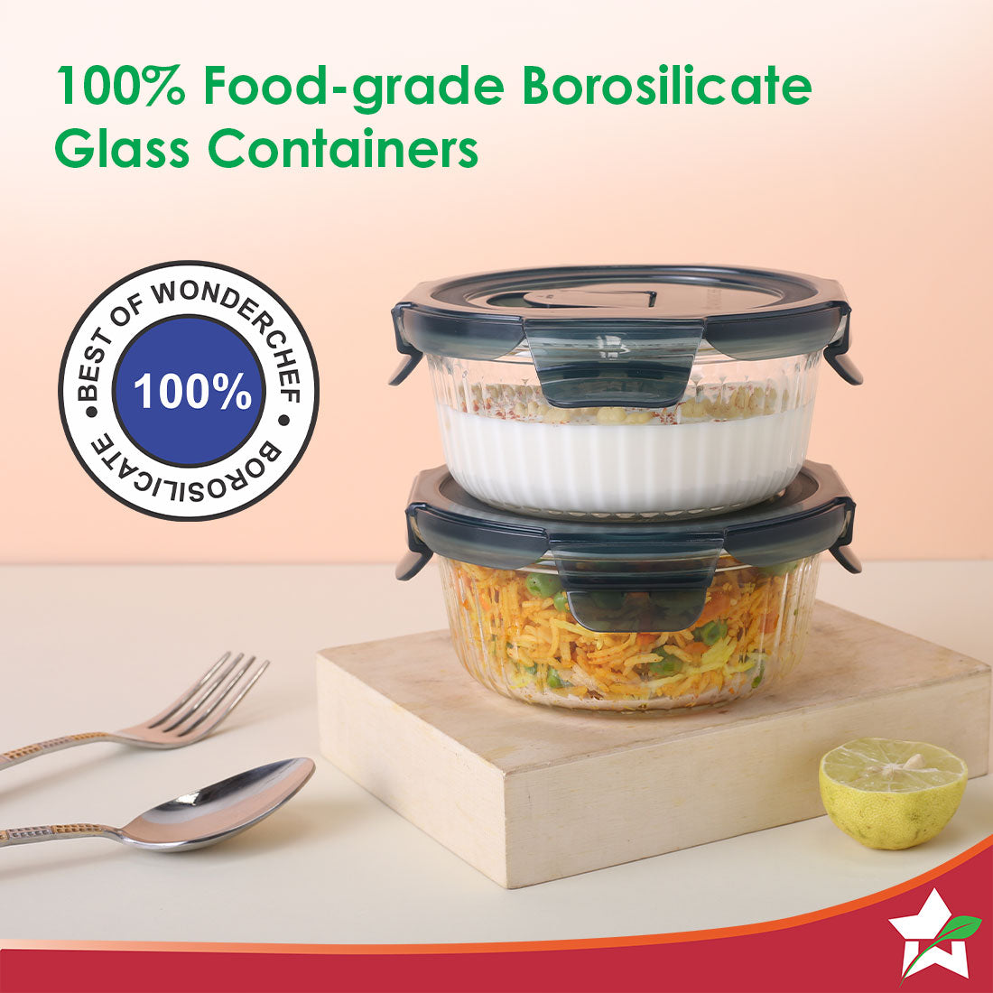 Wonderchef Verona Lunch Box Set of 2 | 400ml Borosilicate Glass. - view 3