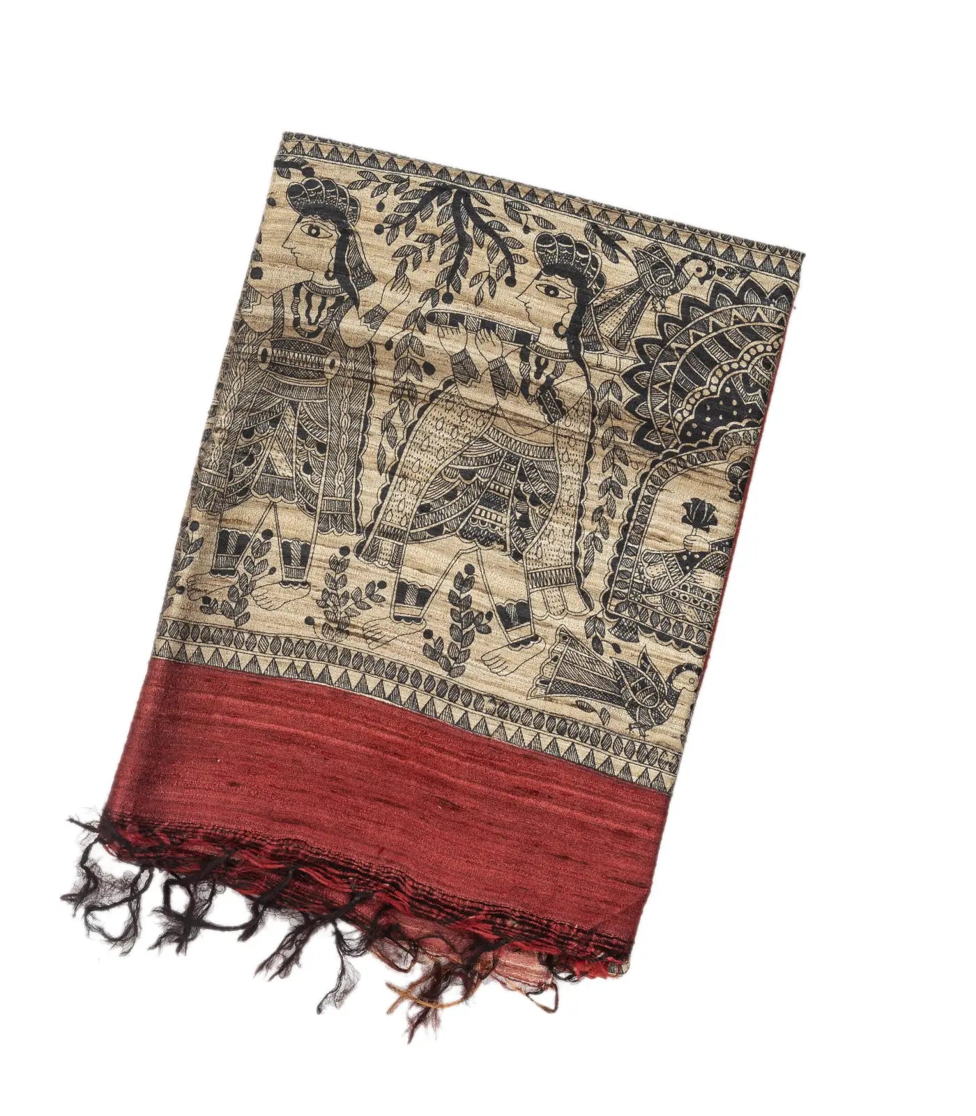 RmKV Crimson Handloom Dupion Silk Saree With Printed Princess Motifs