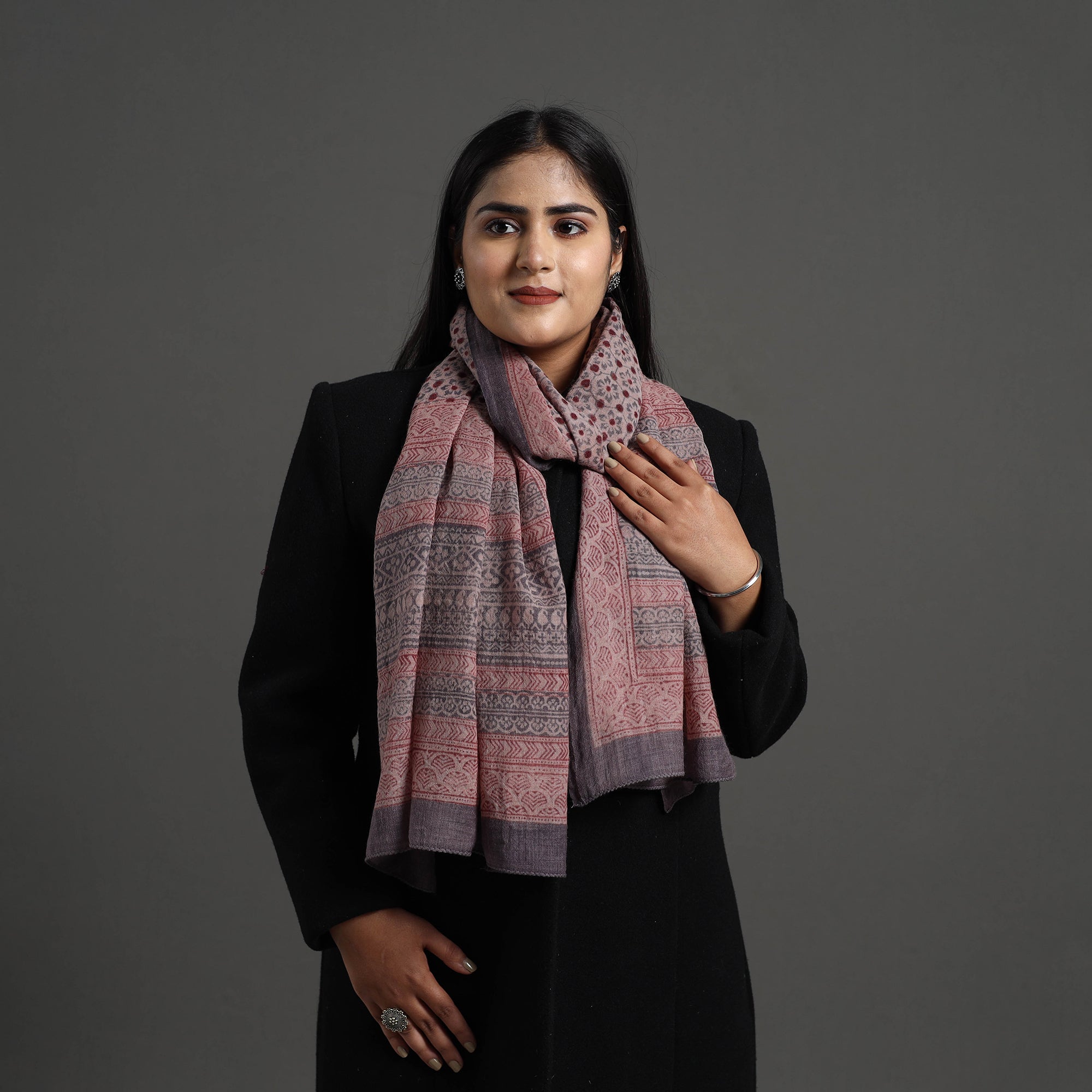 BAGH PRINTS BY MOHAMMED BILAL KHATRI Brown - Bagh Hand Block Printed Merino Woollen Stole 36