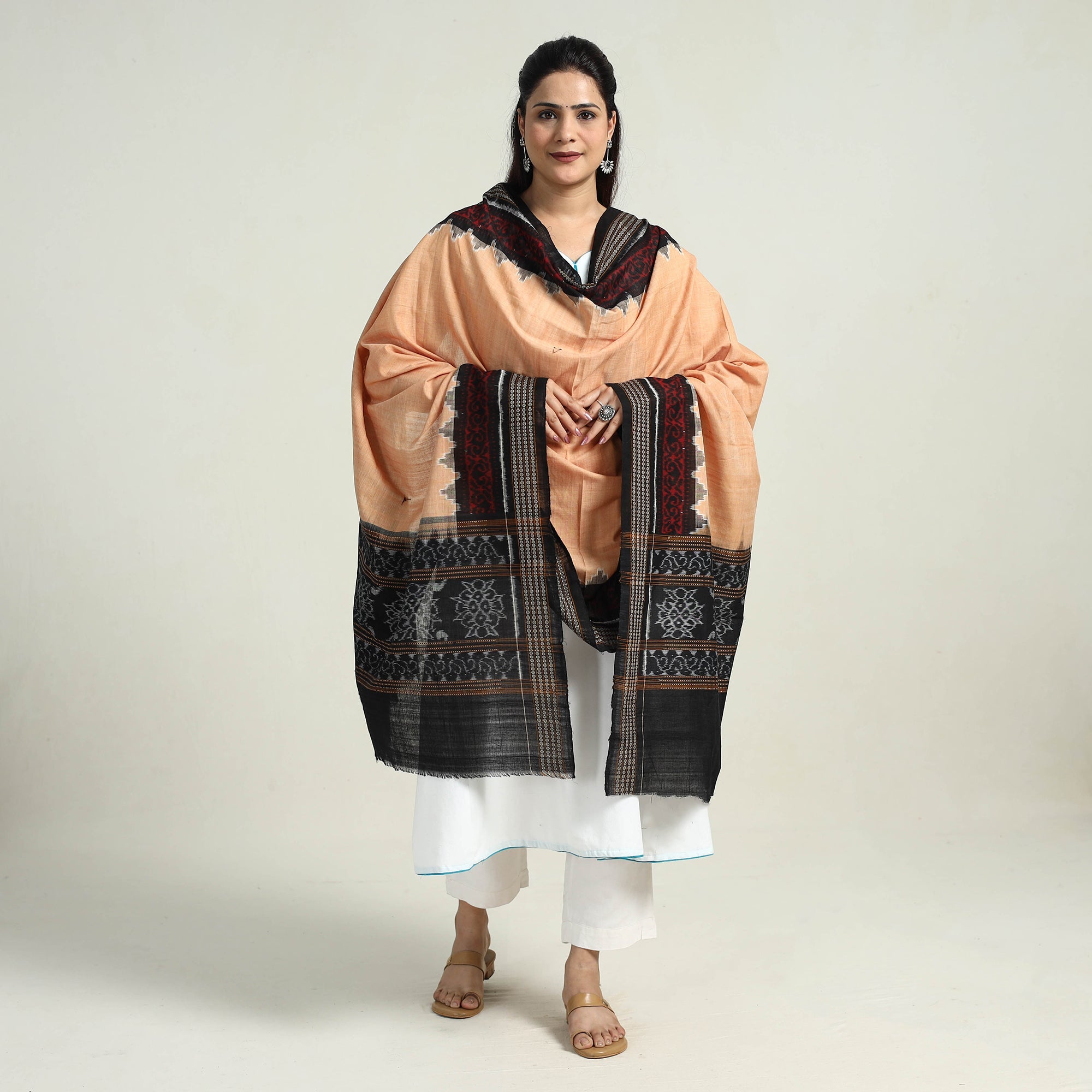 ASHOKA ASSEMBLE - CELEBRATING CRAFTS OF ODISHA Beige - Sambalpuri Ikat Weave Handloom Cotton Dupatta 09