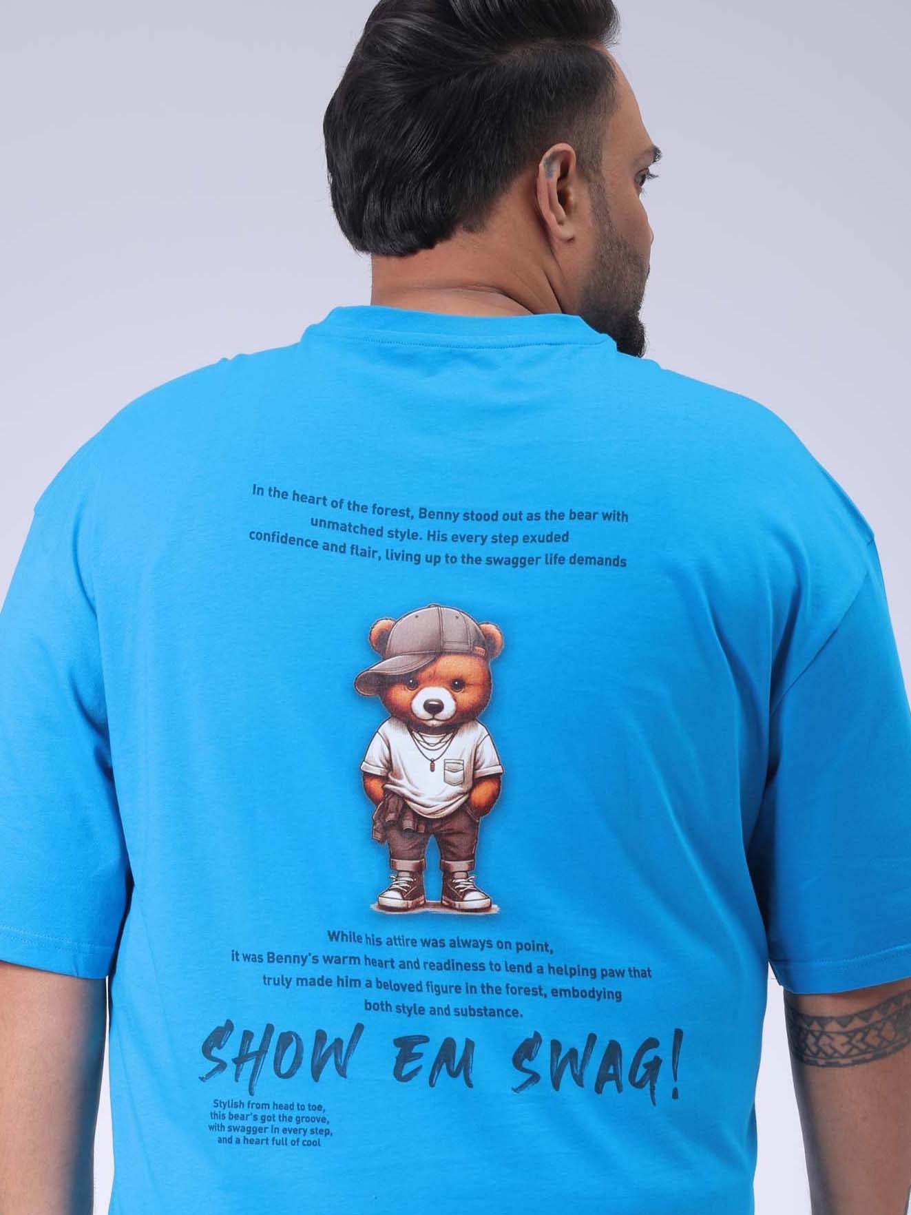 HARDSODA Men's Plus Size Blue Relaxed Fit Back Printed T-Shirt