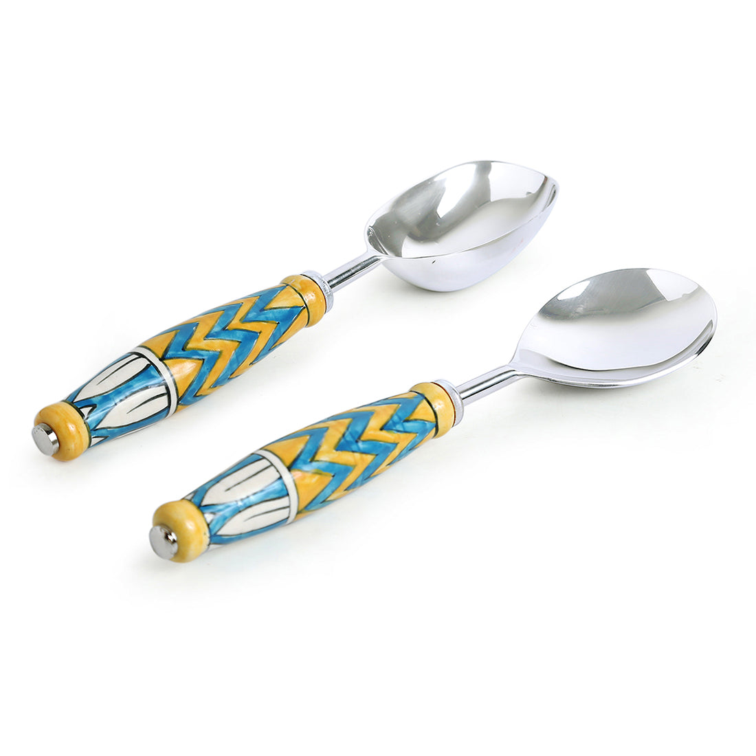 EXCLUSIVELANE 'The Mughal Paich Daar' Handpainted Serving Spoon Set In Stainless Steel & Ceramic (Set of 2) - view 2