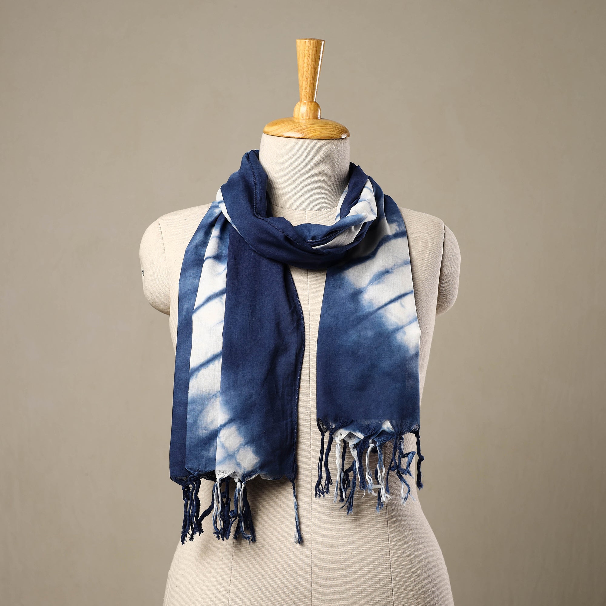 HAVELI CHRONICLES Blue - Cotton Tie-Dye Shibori Stole with Tassels 265