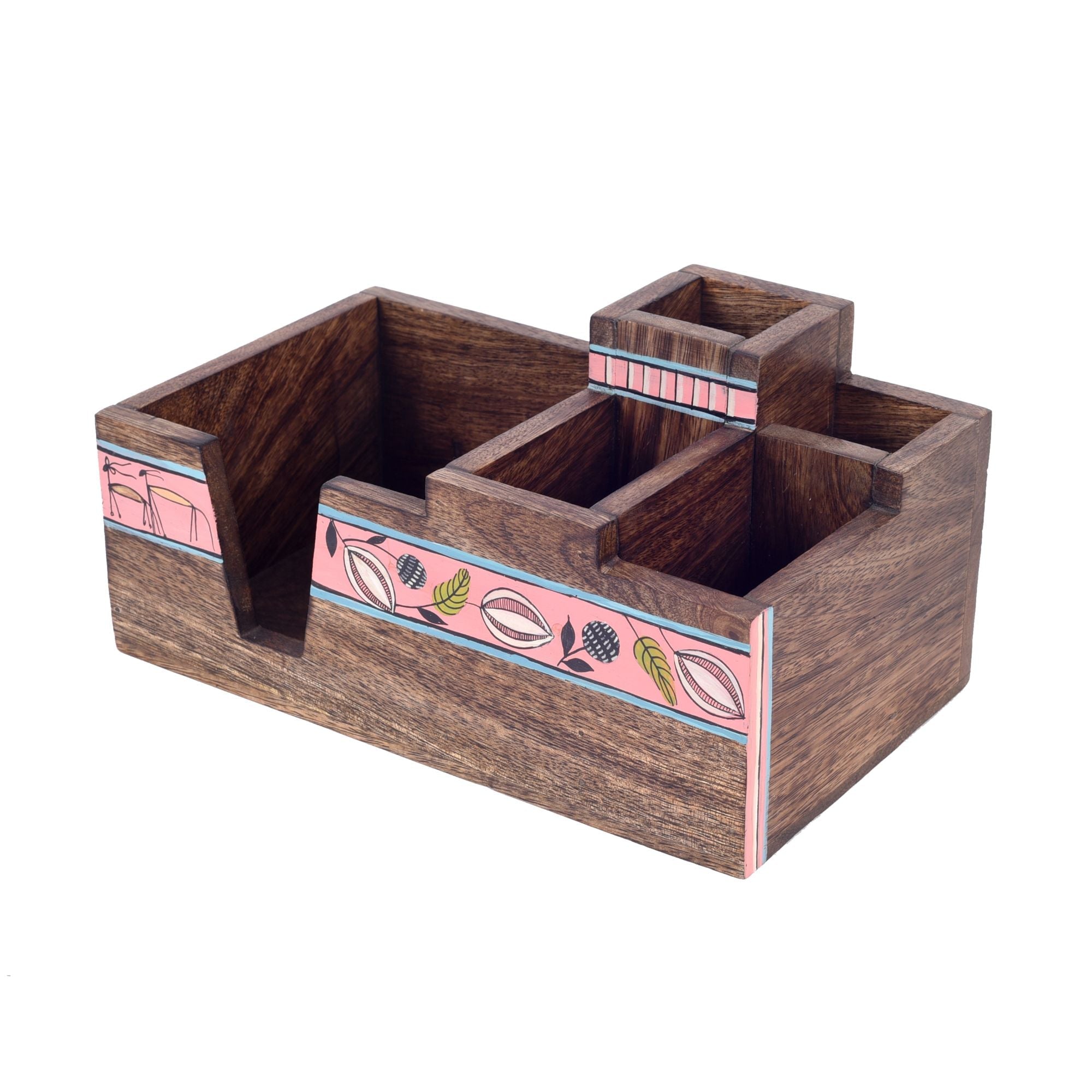 ART CREATIONS BY SUMAN SONTHALIA Brown - Leafy Charm Wooden Cutlery Holder (10x6x5) - view 4