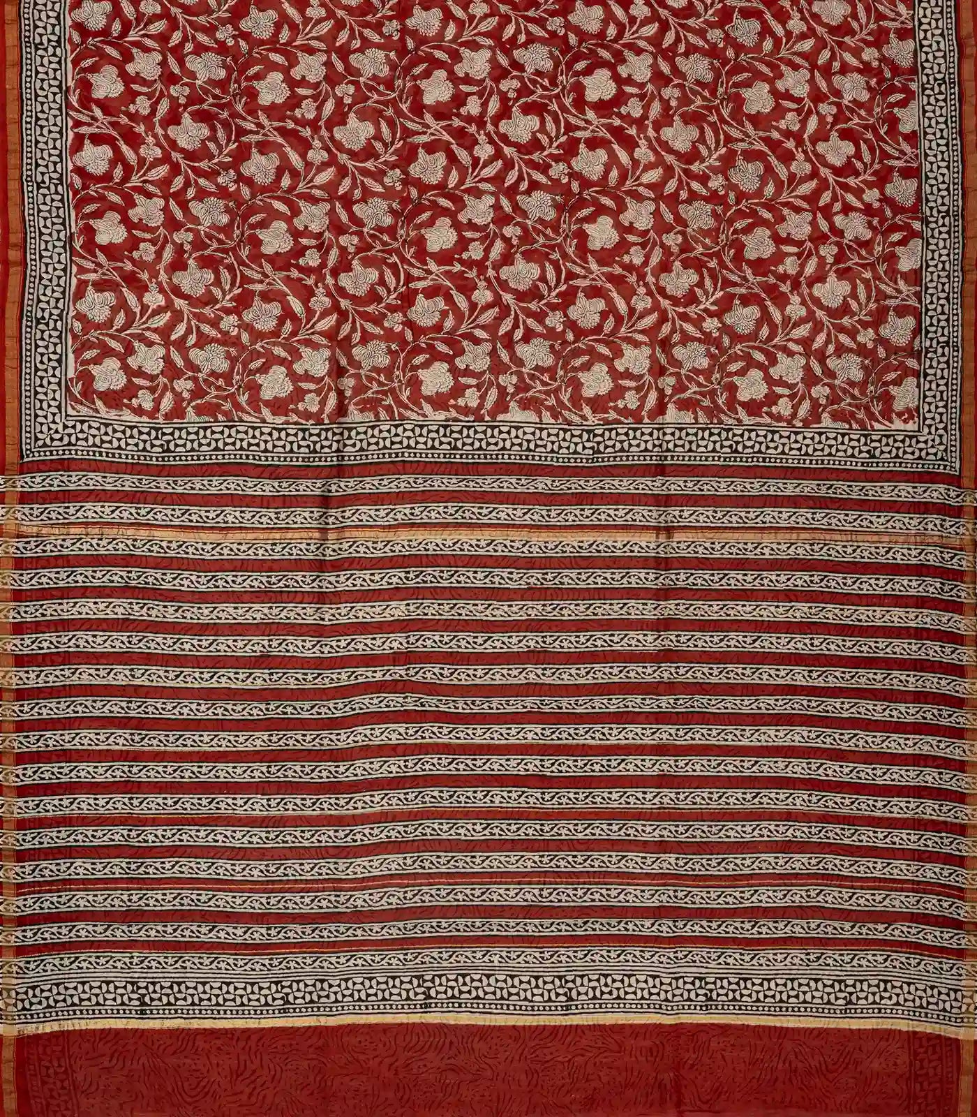 RmKV Crimson Handloom Chanderi Cotton Saree With Printed Floral Motifs - view 2