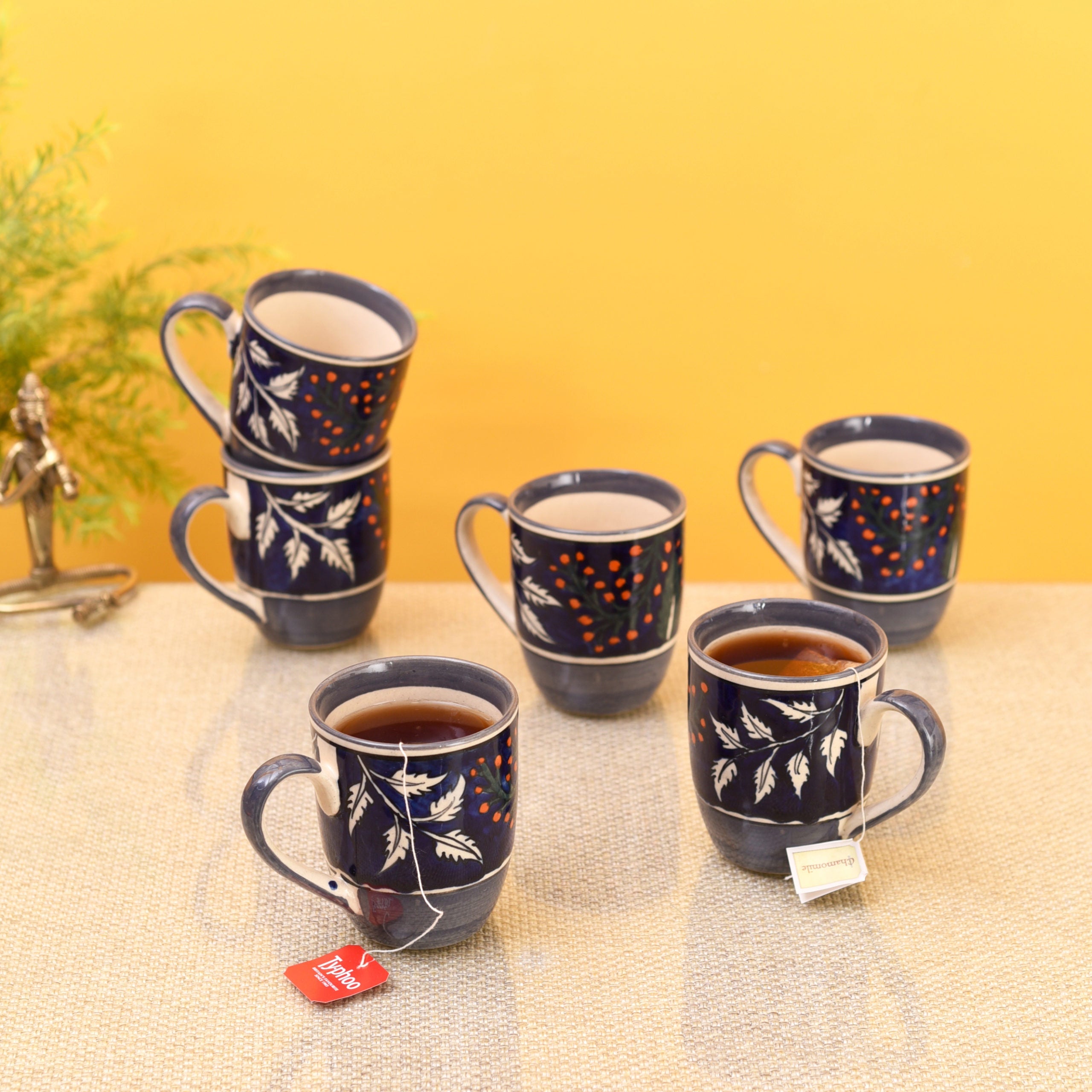 ART CREATIONS BY SUMAN SONTHALIA Blue - Blooming Leaves Drinking Mugs S06 - view 2