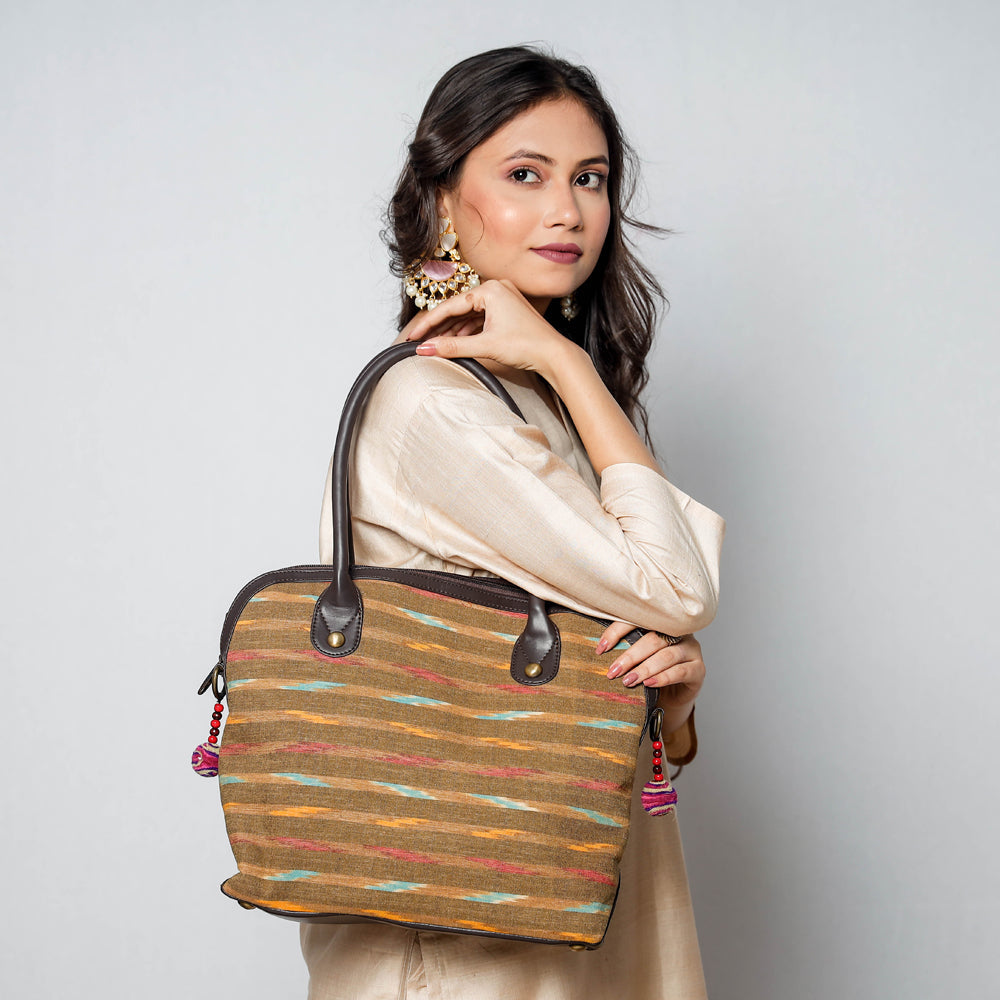 ITOKRI CRAFTS INITIATIVE Brown - Handcrafted Woven Ikat Cotton Shoulder Bag