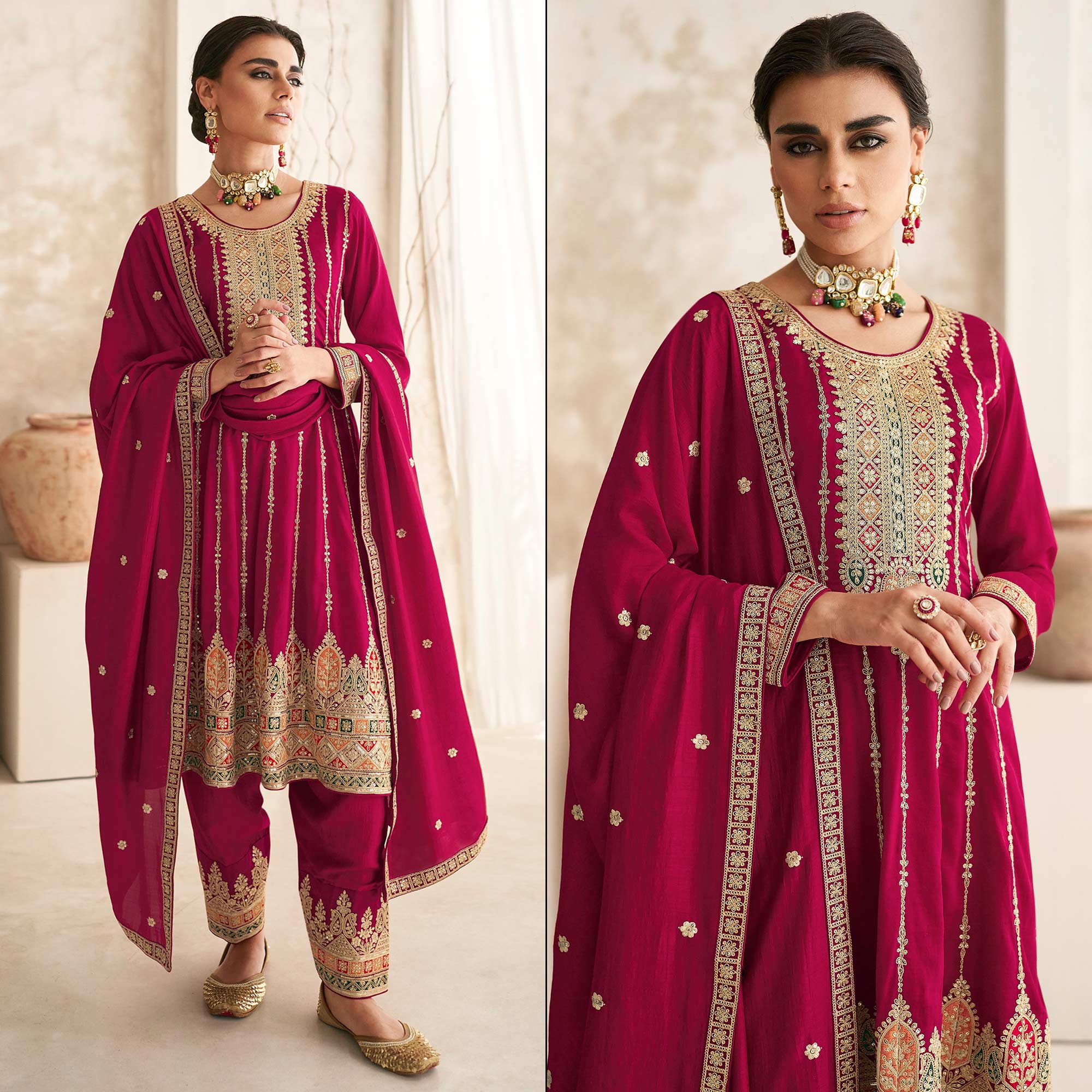 Peachmode Seller Magenta Sequins Embroidered Georgette Semi Stitched Anarkali Suit