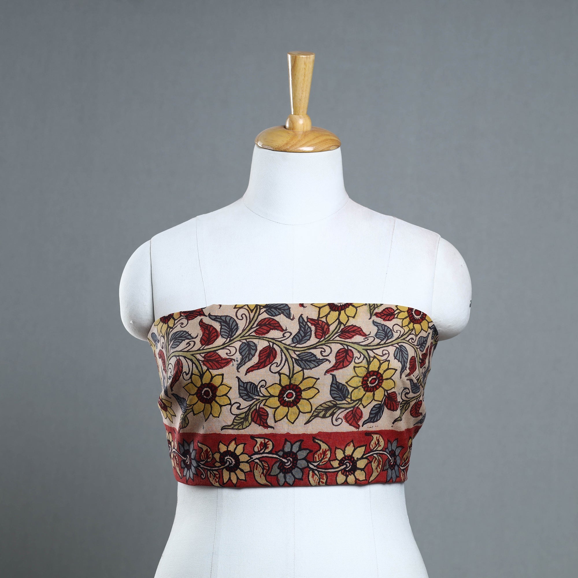 DWARAKA PLUS Beige - Handpainted Cotton Kalamkari Blouse Piece 19