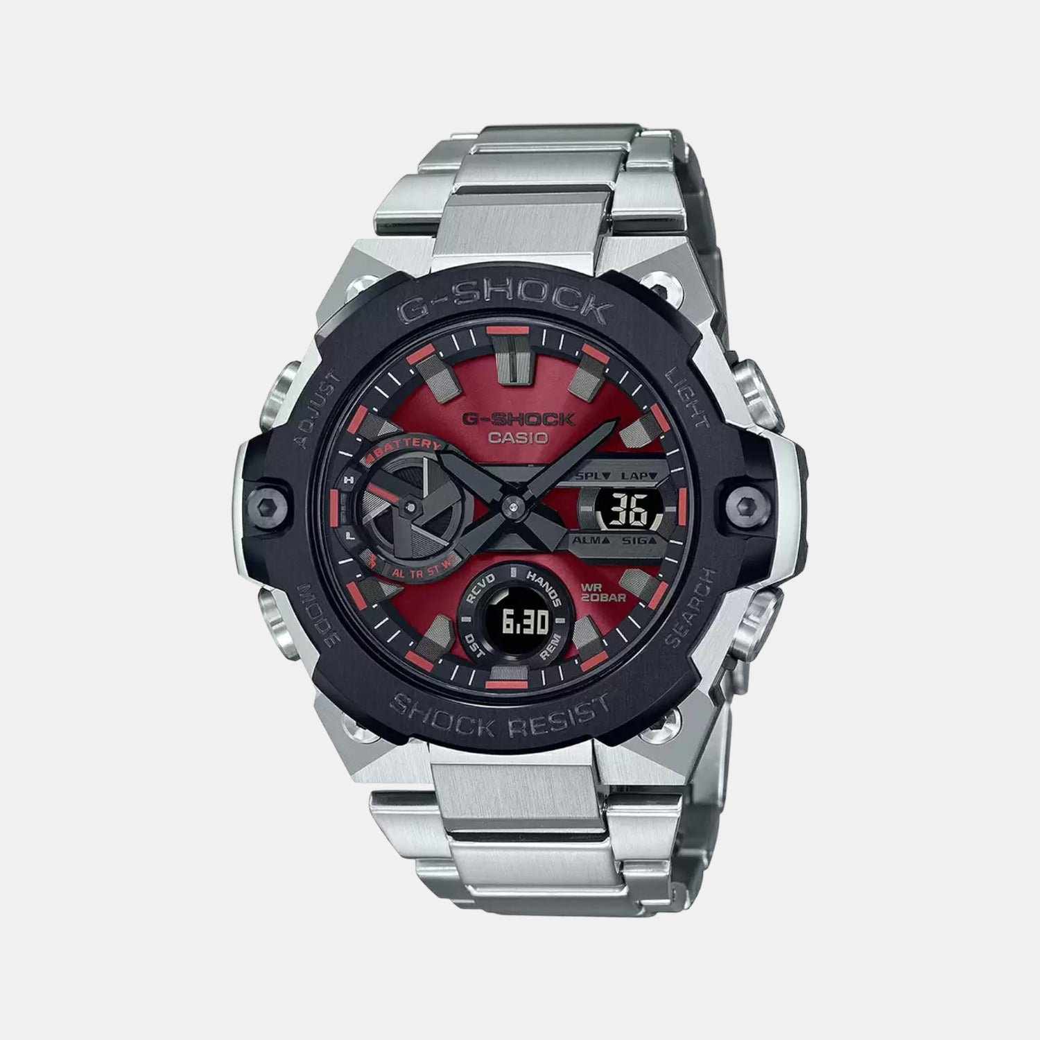 Casio G-Shock Men Quartz Red Dial Analog-Digital Stainless Steel Watch G1123