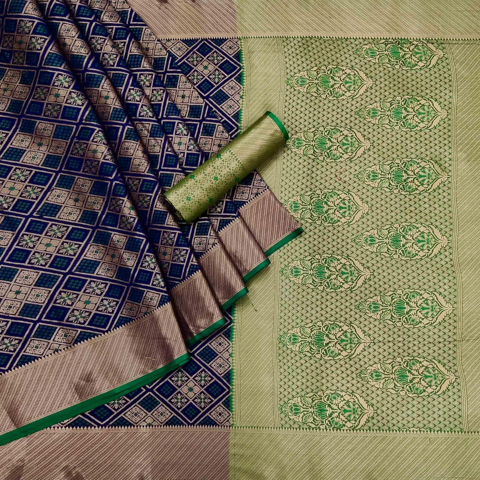 Peachmode Blue Woven Patola Art Silk Saree – Women's - view 3