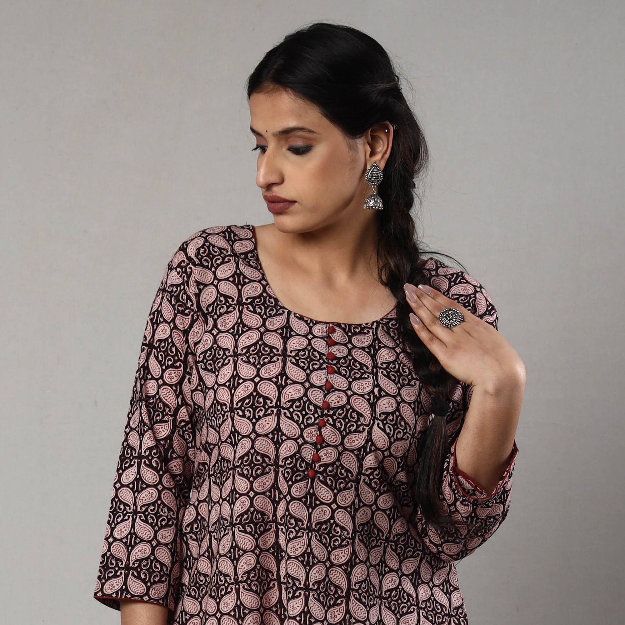 ITOKRI CASUALS Black - Block Print Cotton A-Line Bagh Kurta