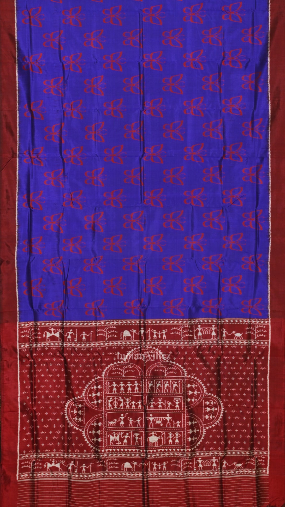 IndianVillèz Blue Butterfly Design with Tribal Anchal Contemporary Designer Saree