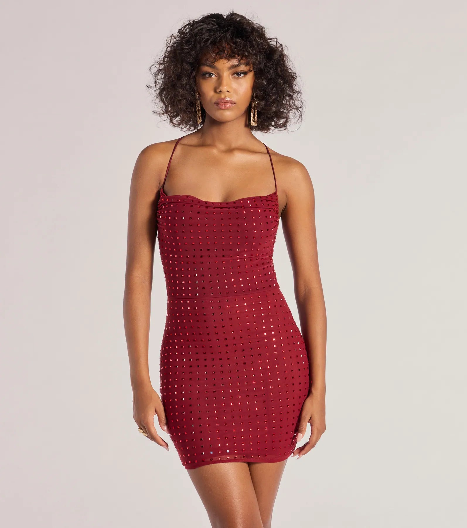 Windsor Glam Babe Rhinestone Mesh Strappy Back Mini Dress