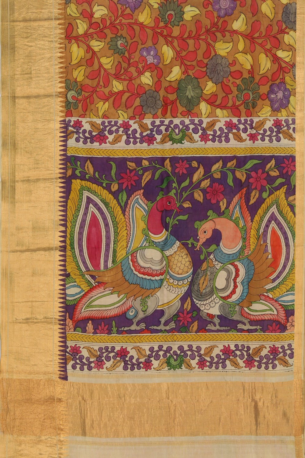 Kalanjali Kalamkari Hand-Painted Mangalgiri Silk Saree - view 4