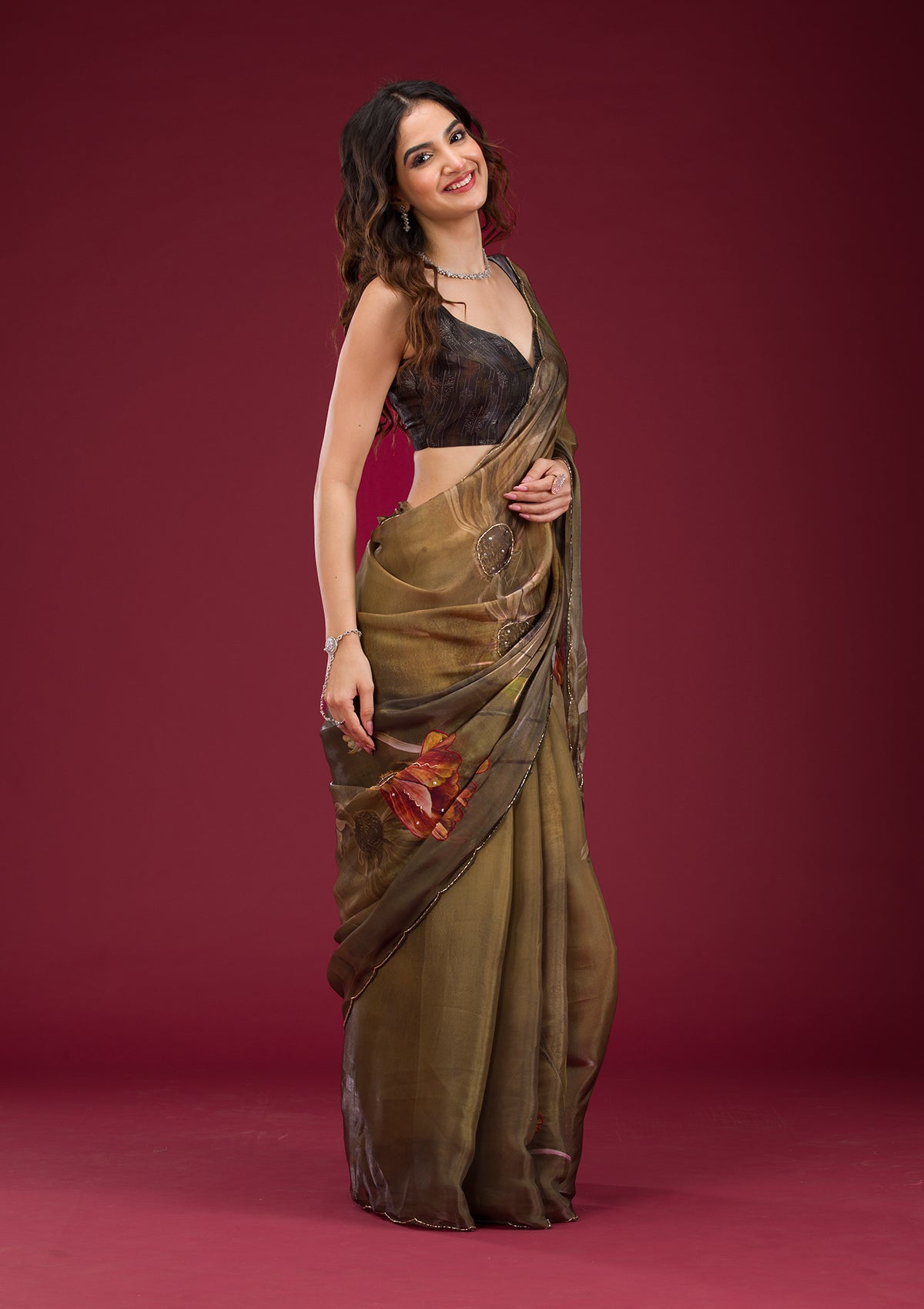 Koskii Mehendi Printed Tissue Saree – Women's - view 5