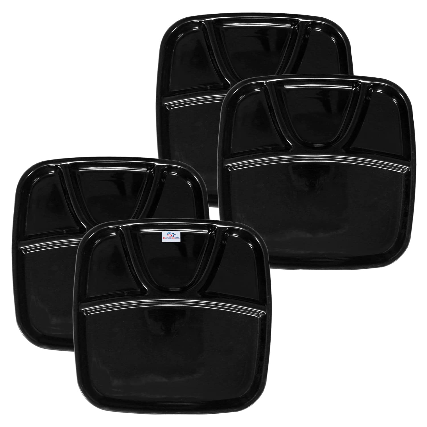 Heart Home Serving Plate|Plate Set for Dinner|Unbreakable Plastic Plates|Microwave Safe Plates|Food Organizer with 4 Partitions|Set of 4 (Black)