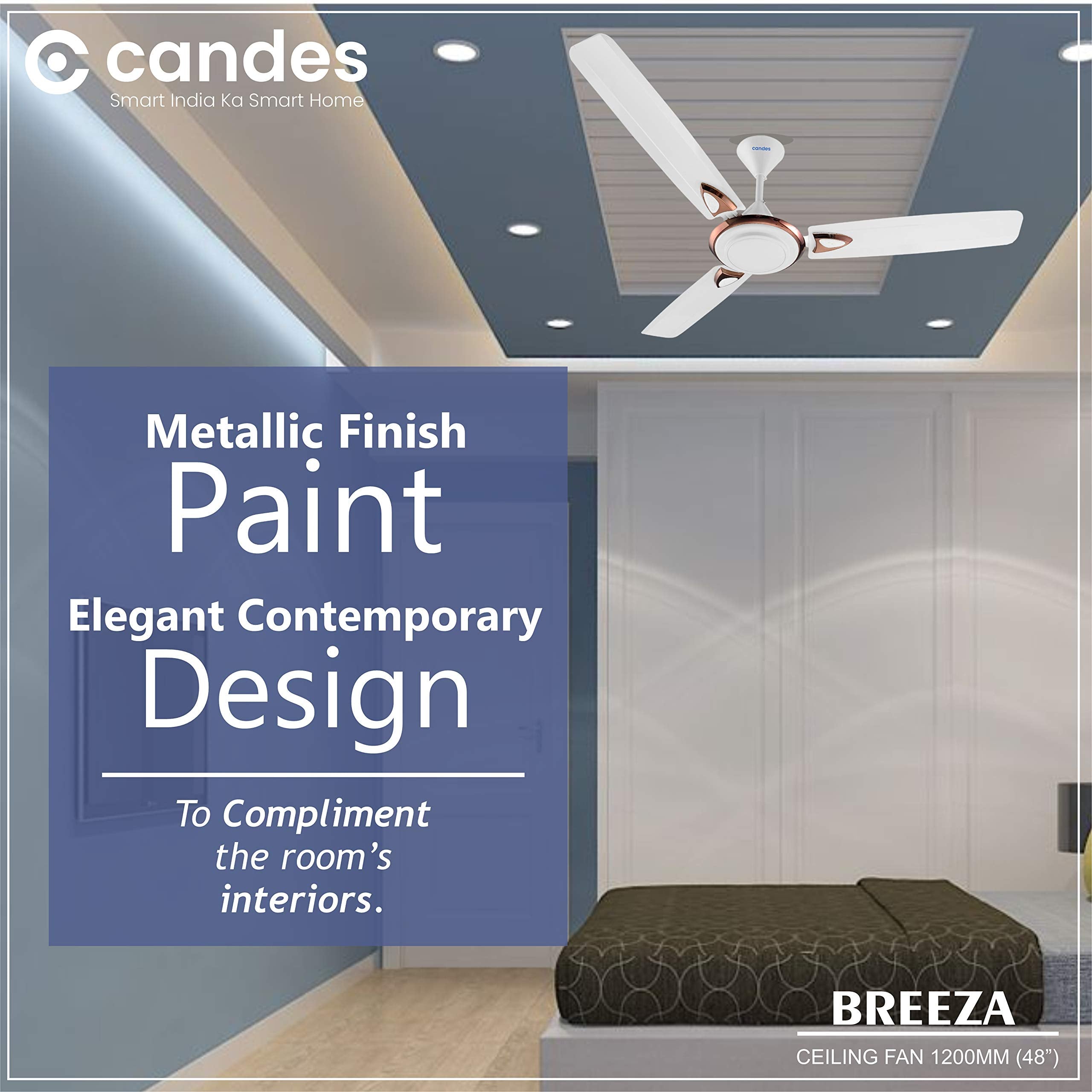 Candes Breeza 1200mm/48 inch High Speed Anti dust Decorative 5 Star Rated Ceiling Fan 400 RPM with 2 Yrs Warranty (Pack of 1,Coffee Brown) (White, Pac - view 5