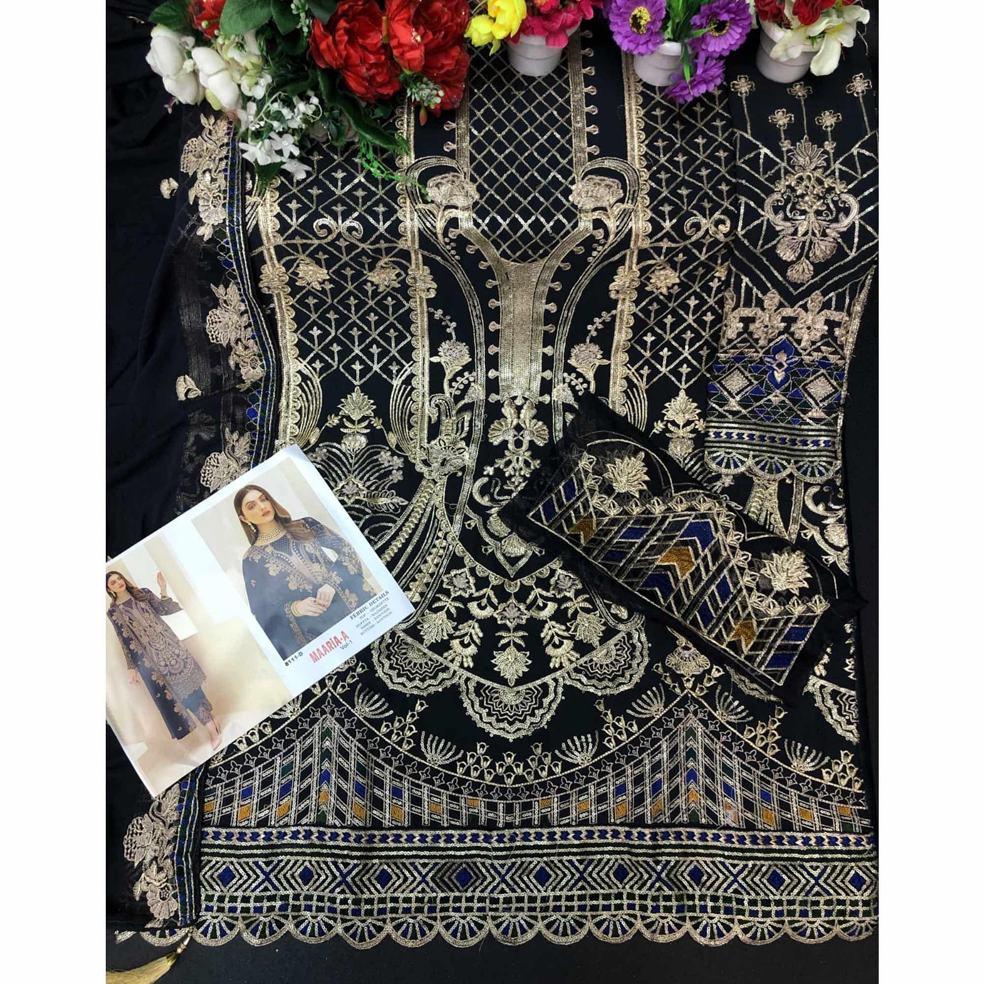BlackTree grey-party-wear-embroidered-georgette-pakistani-suit-138104 - view 2