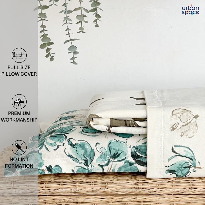 Urban Space -Home Furnishing Store Serene 200 TC 100% Cotton Single Printed Bedsheet with Pillow Covers - Majestic Green - view 4