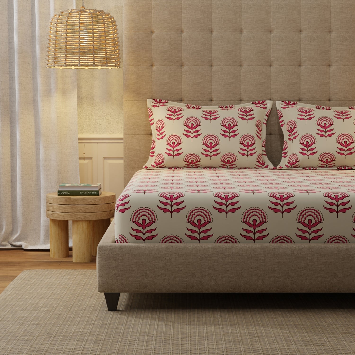 Urban Space -Home Furnishing Store Serene 200 TC 100% Cotton Bedsheet with Pillow Covers - Florabell Cherry Red