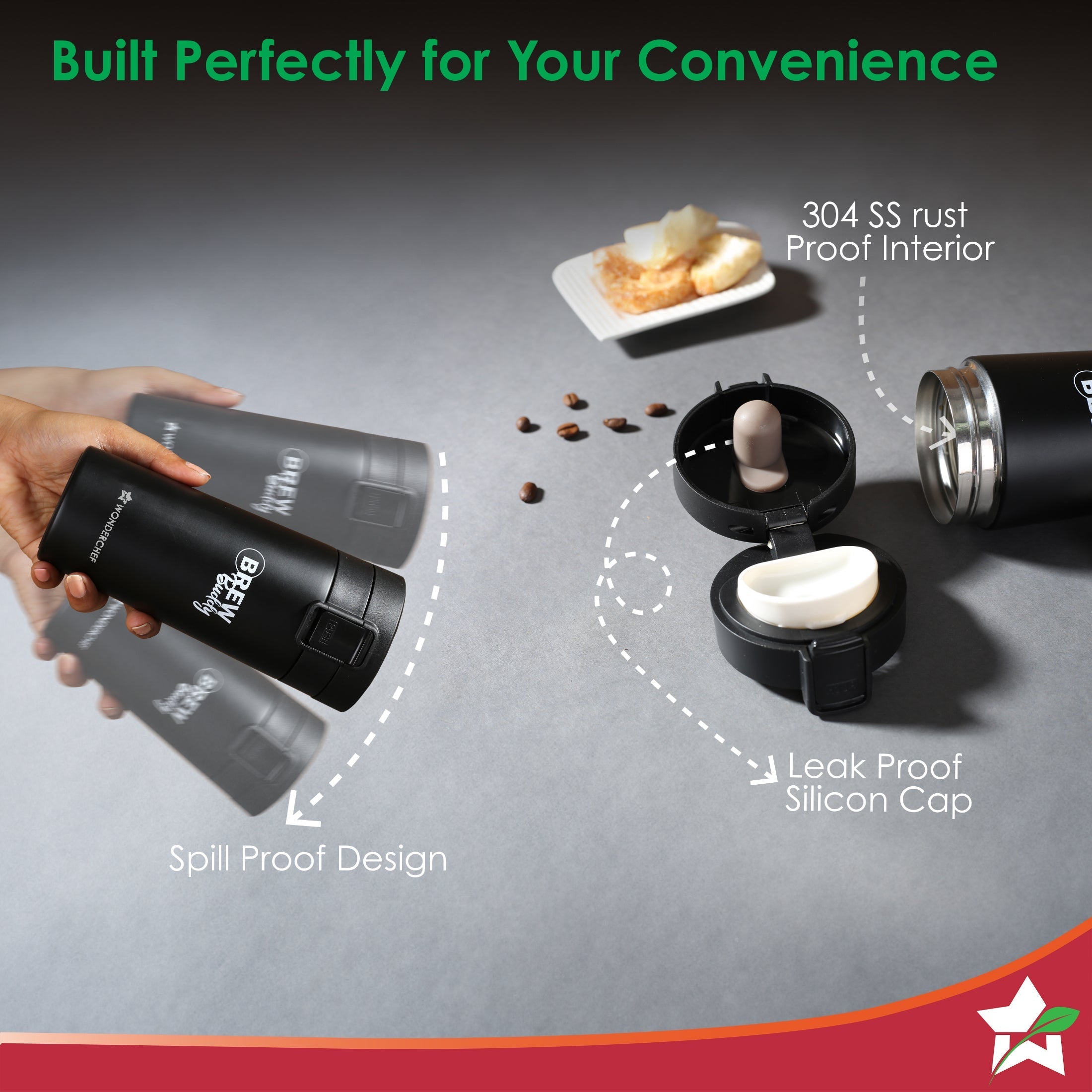 Wonderchef Brew Buddy Portable Coffee Mug | 380 ml | Copper Coated - view 4
