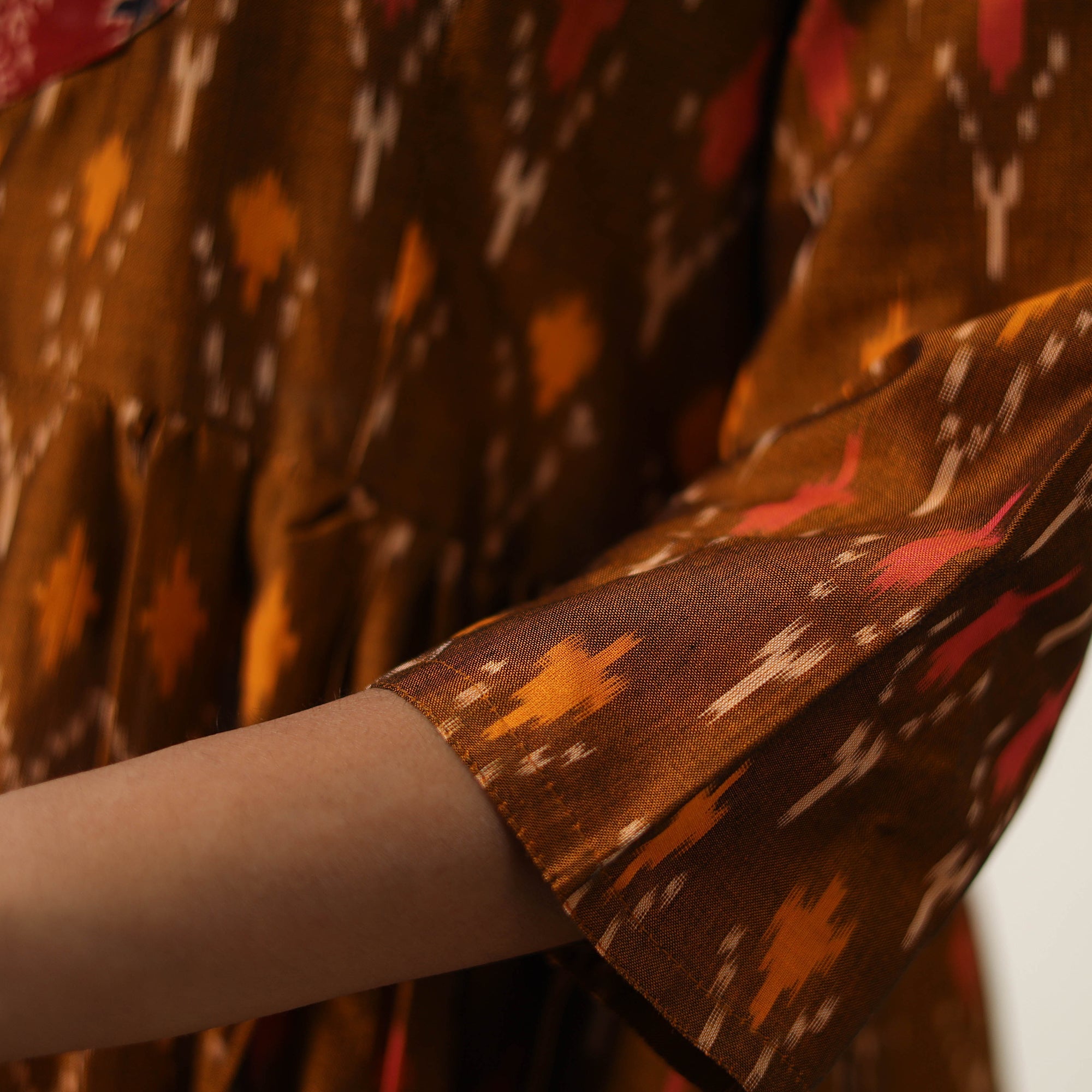 ITOKRI CASUALS Brown - Mercerized Cotton Flared Pochampally Ikat Dress 04 - view 6